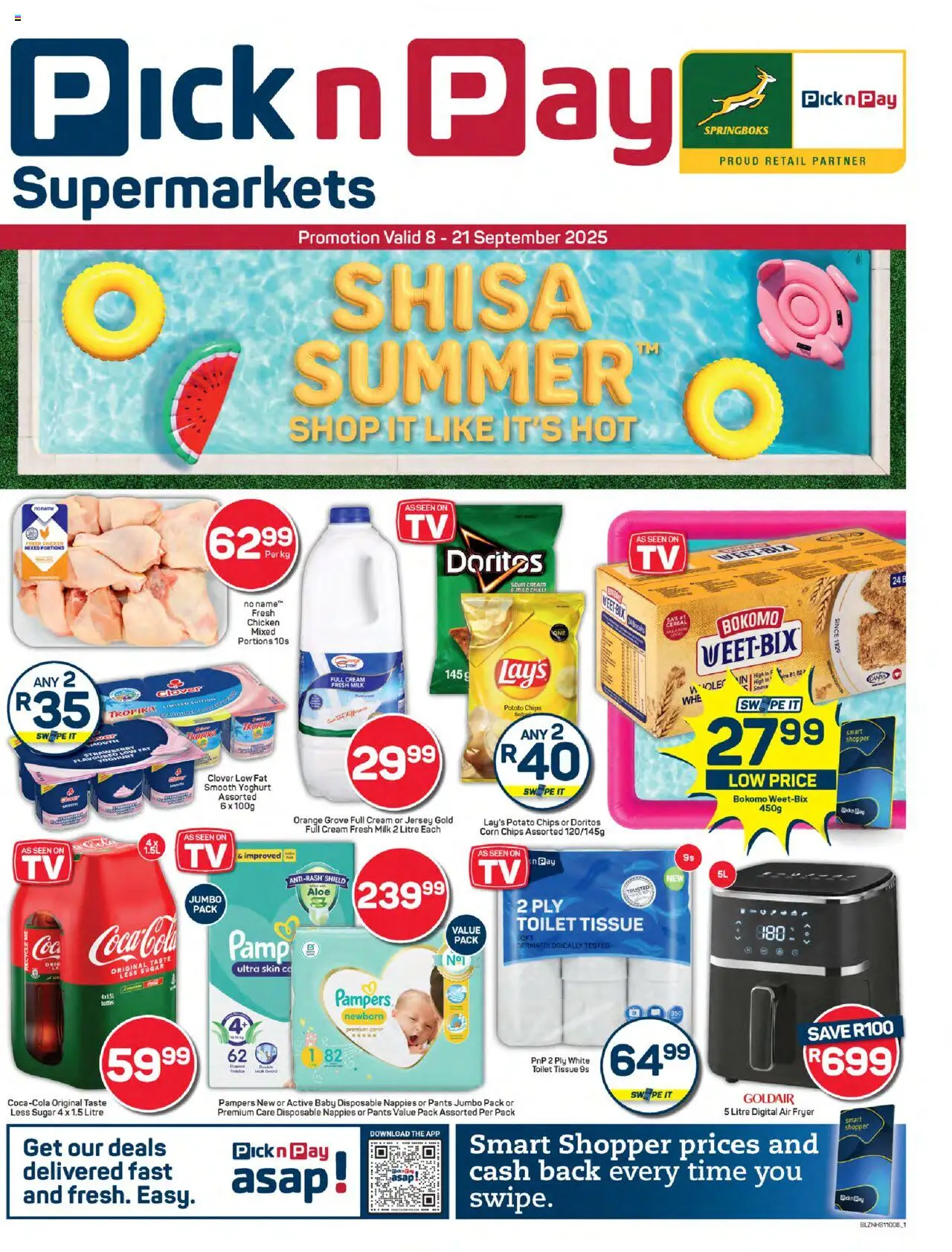 New Pick n Pay catalogue – valid from 08.09.2025 | Page: 1 | Products: Corn, Yoghurt, Chicken, Nappies