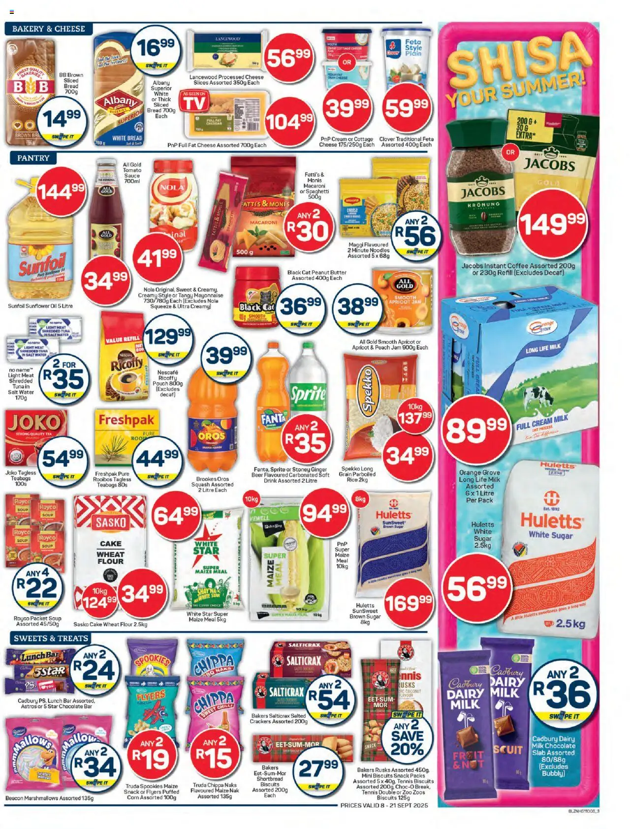 New Pick n Pay catalogue – valid from 08.09.2025 | Page: 3 | Products: Milk, Biscuits, Sprite, Tomato sauce