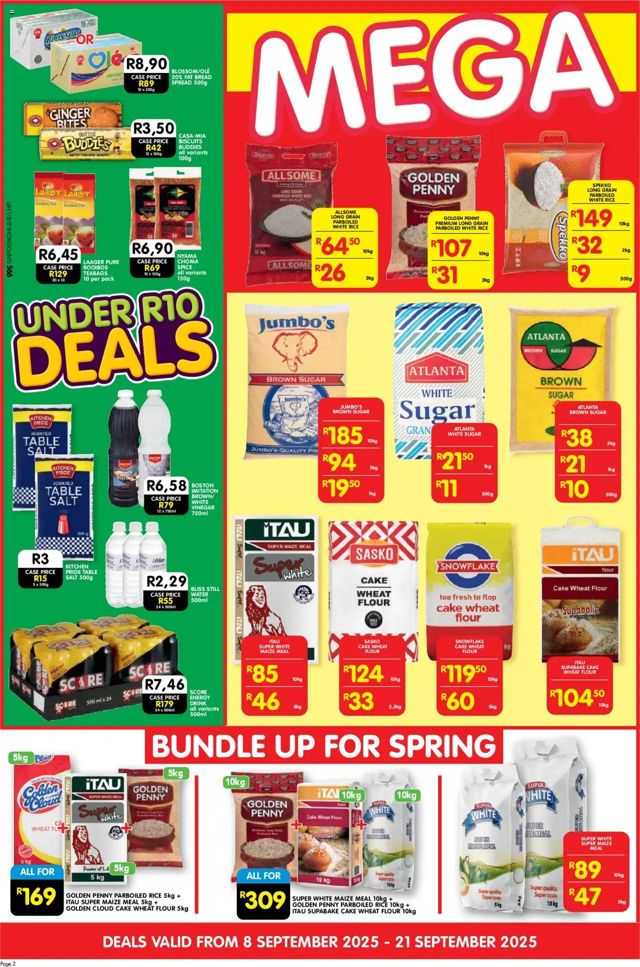 New Shoprite catalogue – valid from 08.09.2025 | Page: 2 | Products: Maize meal, Vinegar, Rice, Water