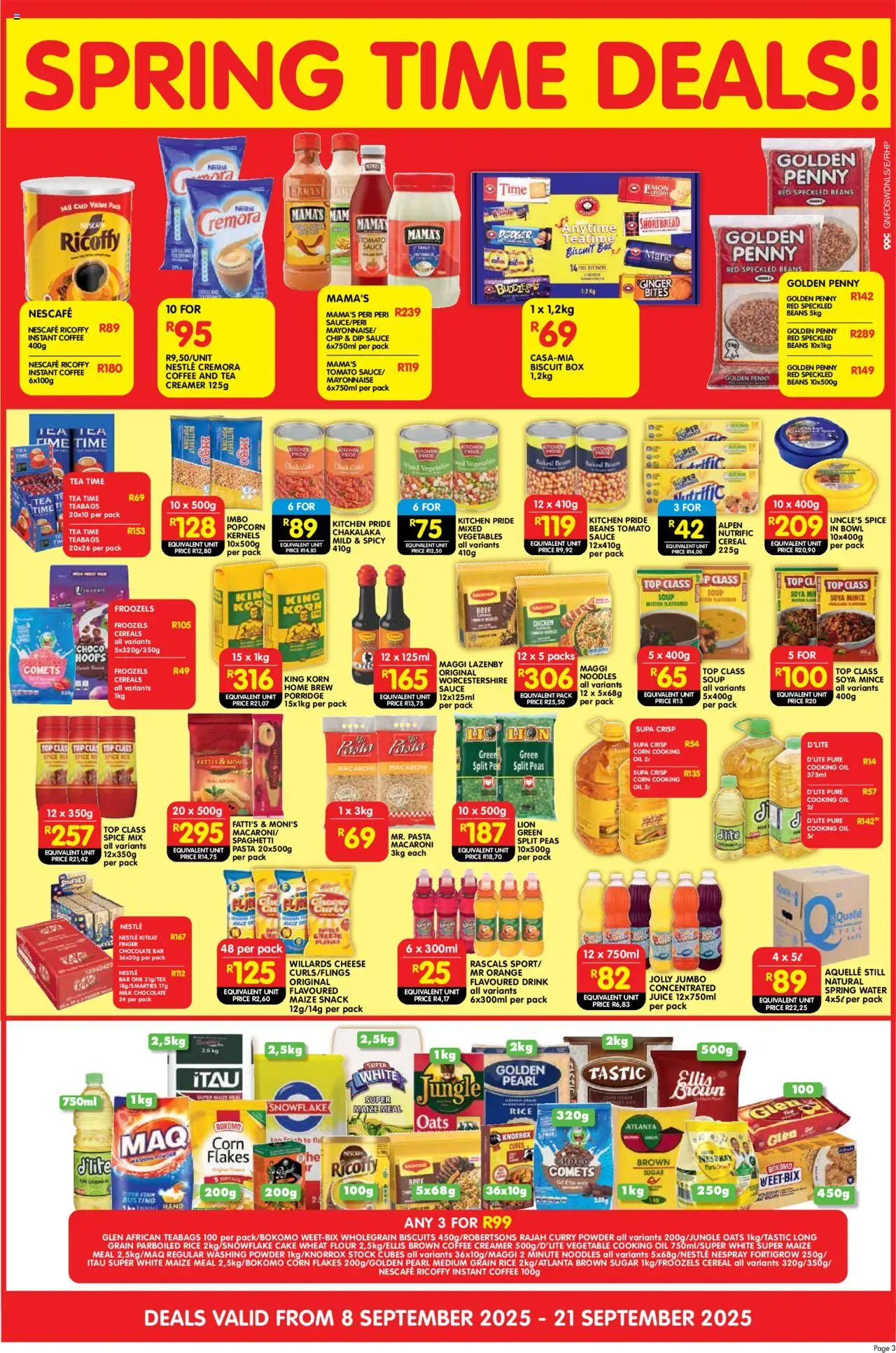 New Shoprite catalogue – valid from 08.09.2025 | Page: 3 | Products: Biscuits, Rice, Noodles, Sauce