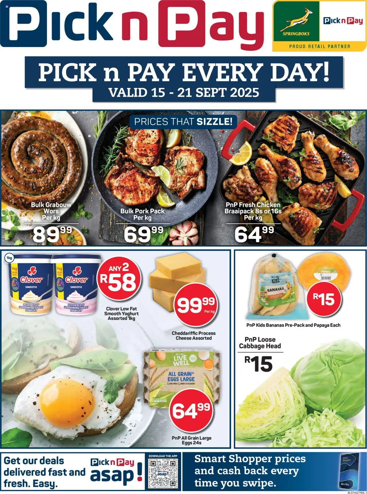New Pick n Pay catalogue – valid from 15.09.2025 | Page: 1 | Products: Yoghurt, Cheese, Eggs, Pork