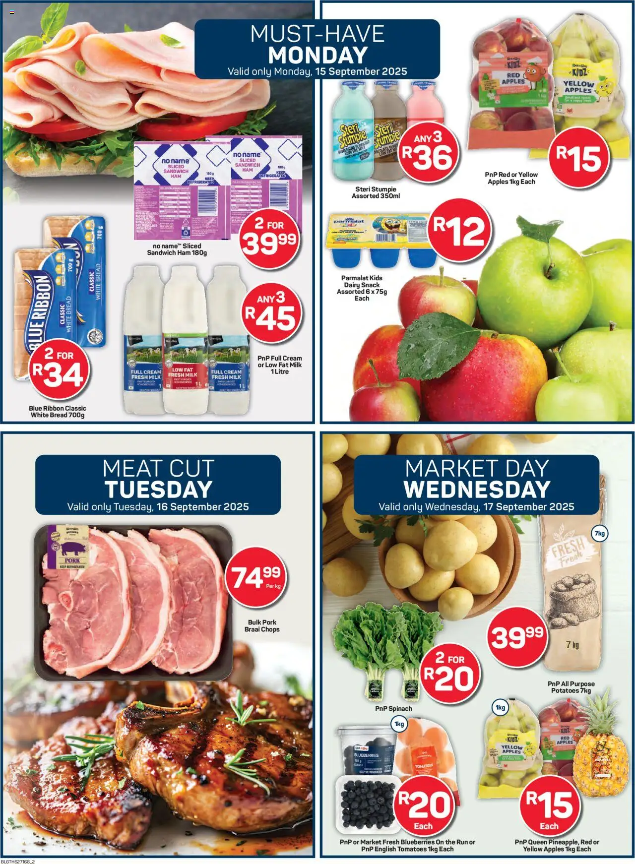 New Pick n Pay catalogue – valid from 15.09.2025 | Page: 2 | Products: Blueberries, Ham, Cream, Potatoes