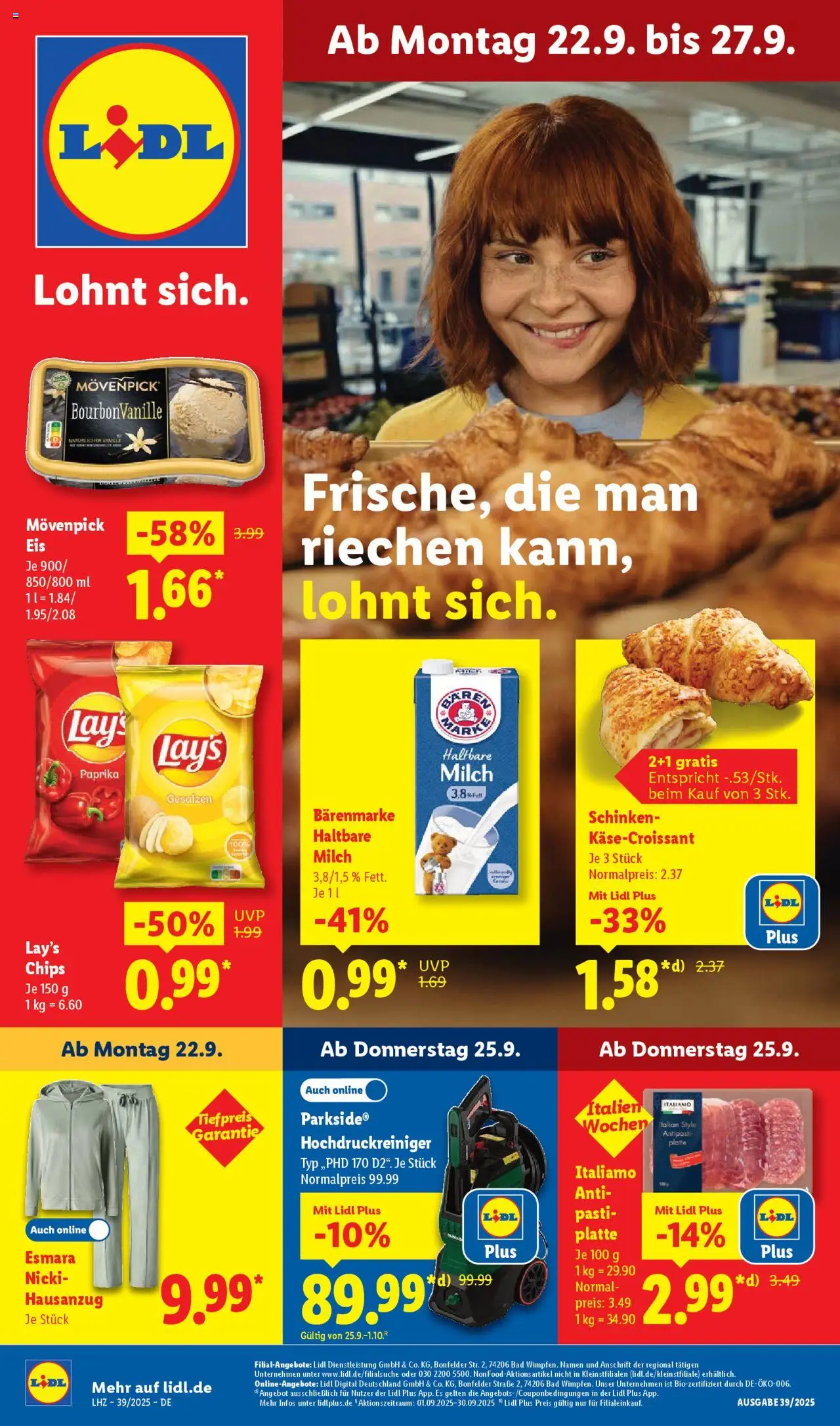 Lidl Prospekt München – gültig ab 22.09.2025 | Seite: 1 | Produkte: Bad, Hochdruckreiniger, Schinken, Chips
