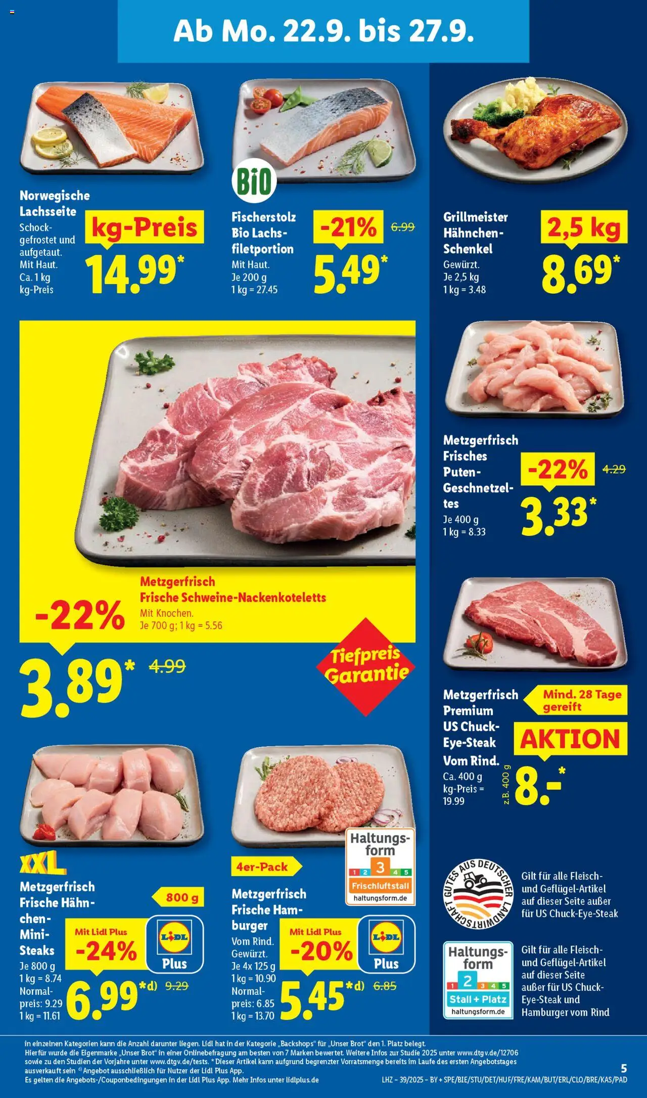 Lidl Prospekt München – gültig ab 22.09.2025 | Seite: 13 | Produkte: Hahnchen, Lachs, Brot, Fleisch