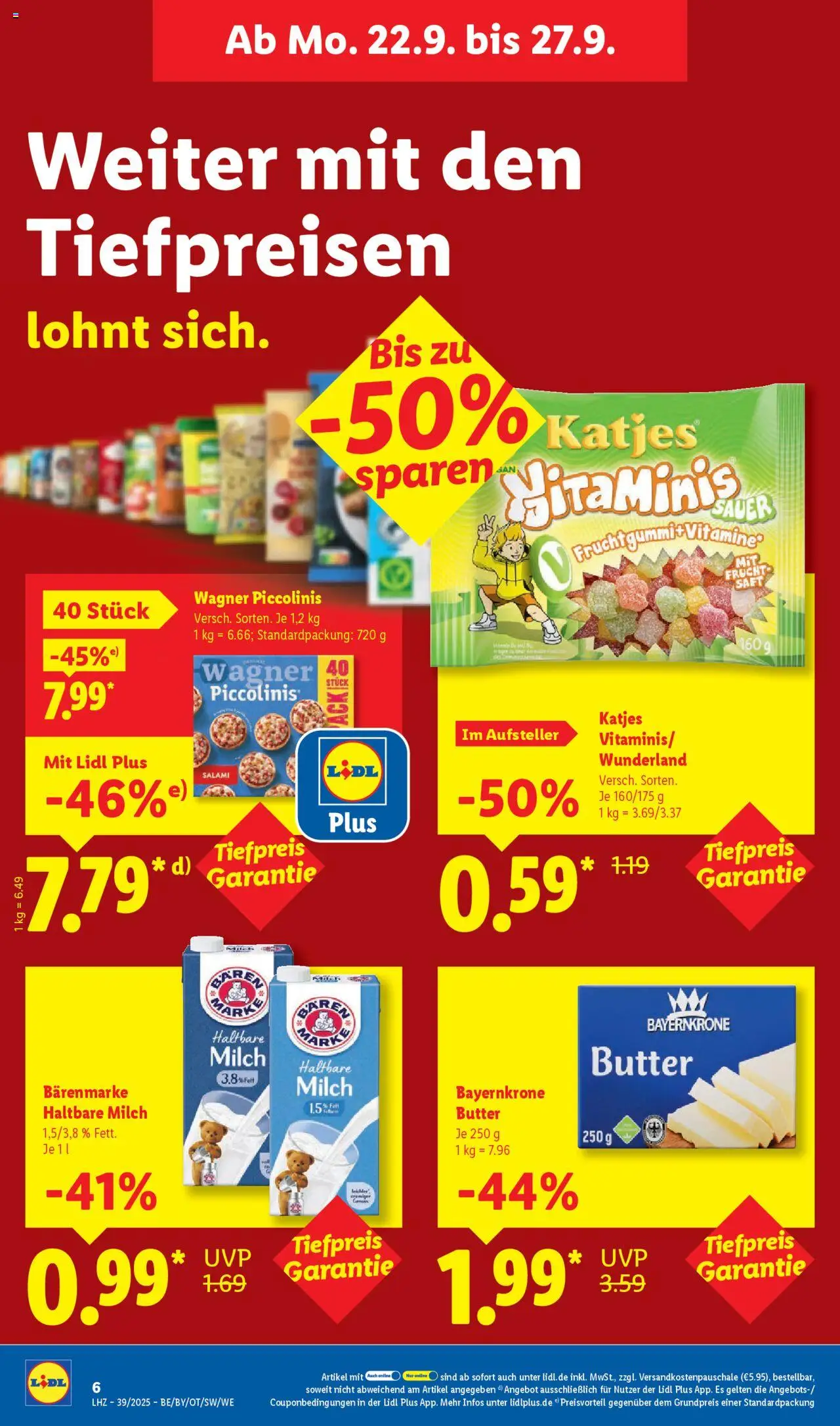 Lidl Prospekt München – gültig ab 22.09.2025 | Seite: 14 | Produkte: Butter, Haltbare milch, Katjes, Salami