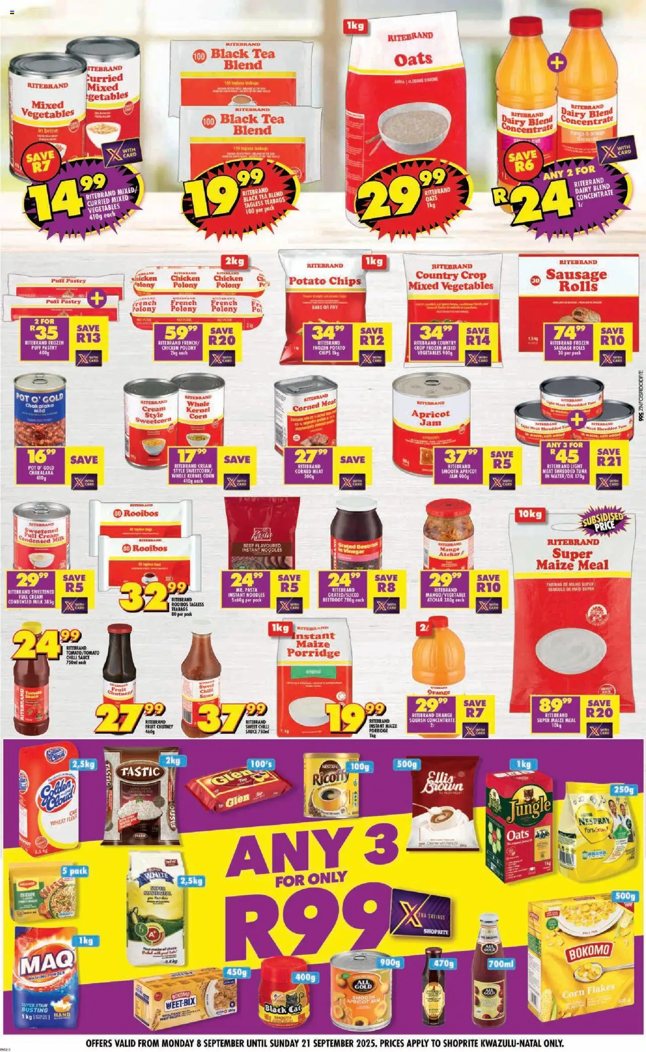 New Shoprite catalogue – valid from 08.09.2025 | Page: 2 | Products: Condensed milk, Pork, Flakes, Mango