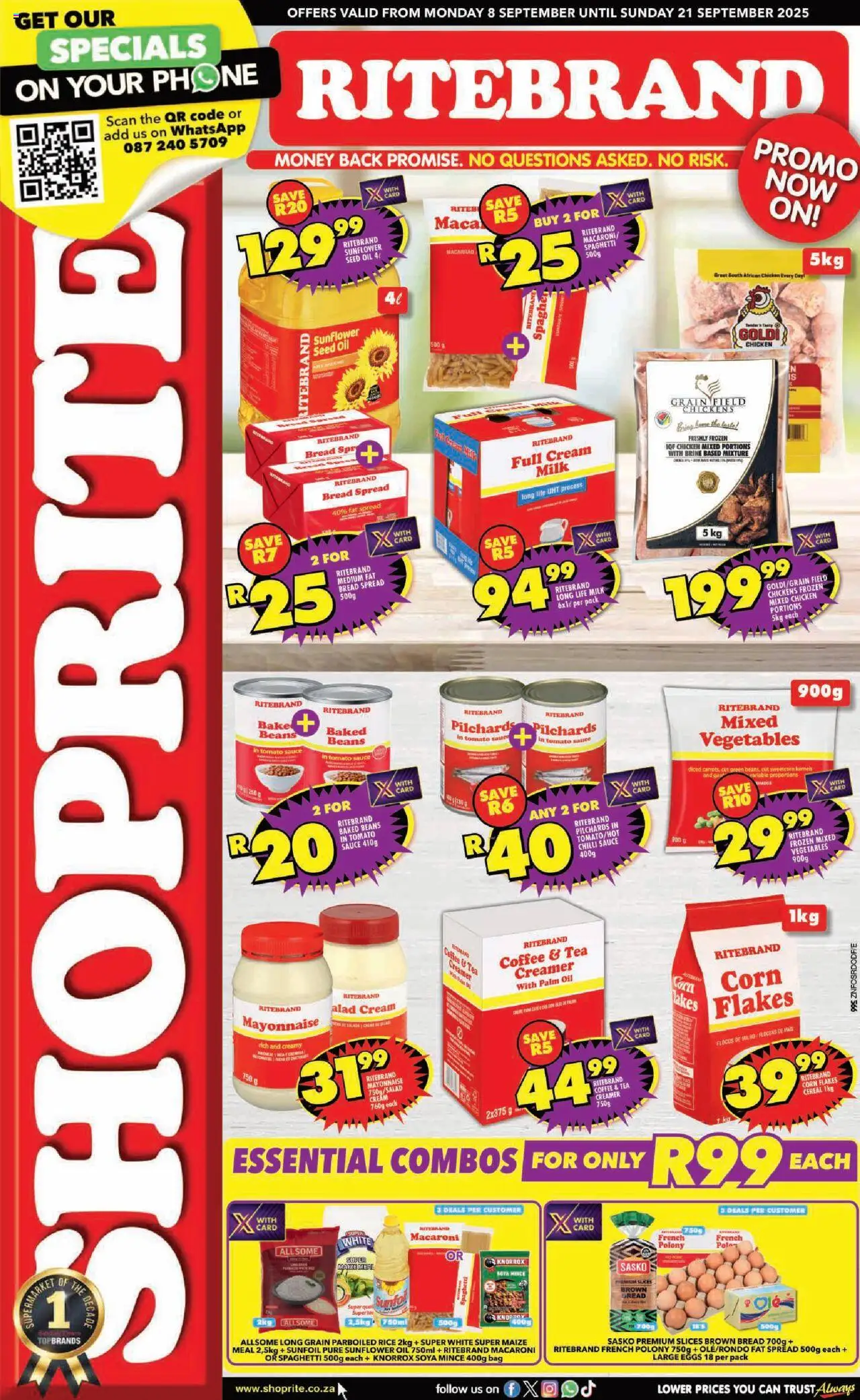 New Shoprite catalogue – valid from 08.09.2025 | Page: 1 | Products: Baked beans, Creamer, Bread, Flakes