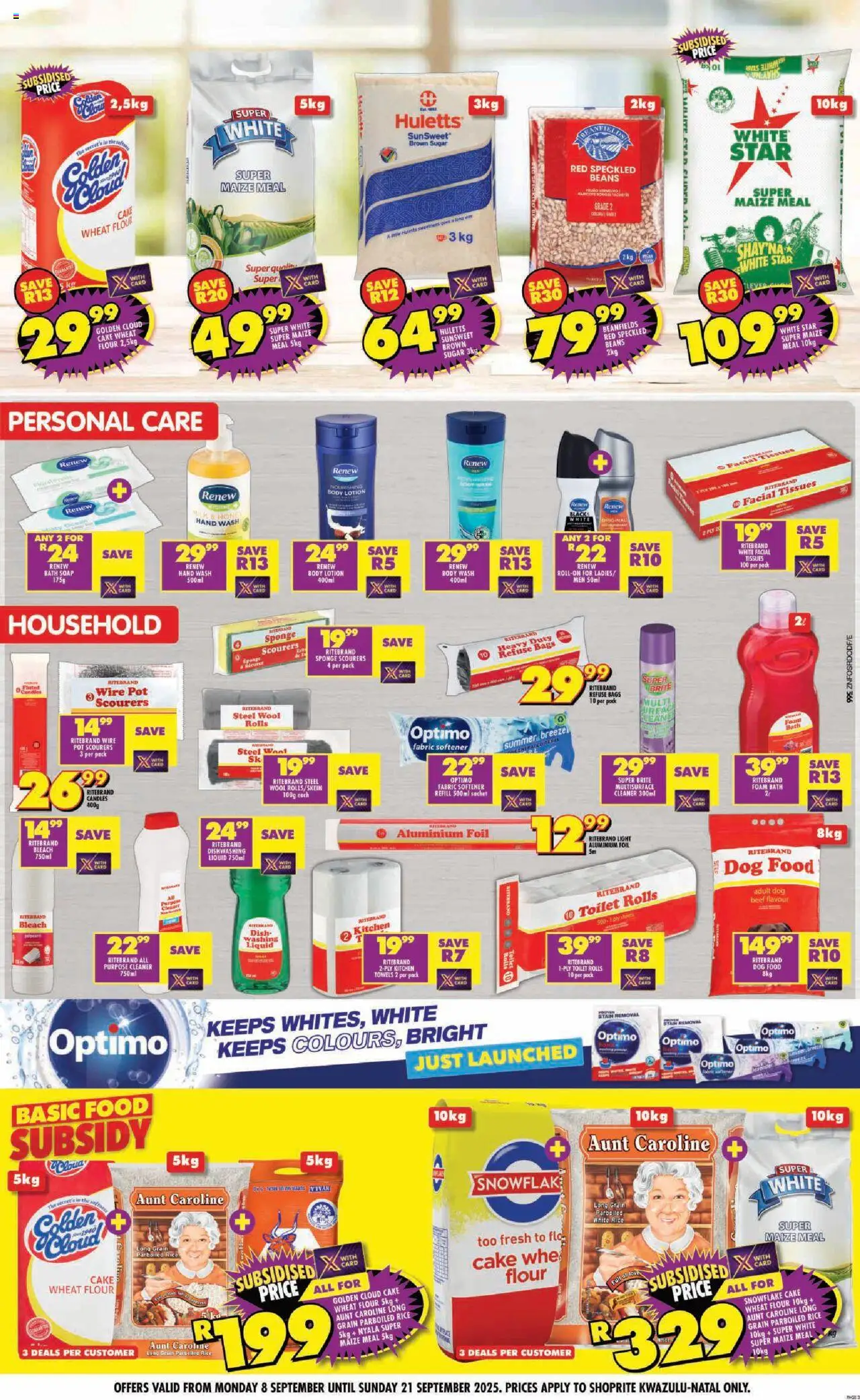 New Shoprite catalogue – valid from 08.09.2025 | Page: 3 | Products: Cake, Beef, Fabric softener, Tissues