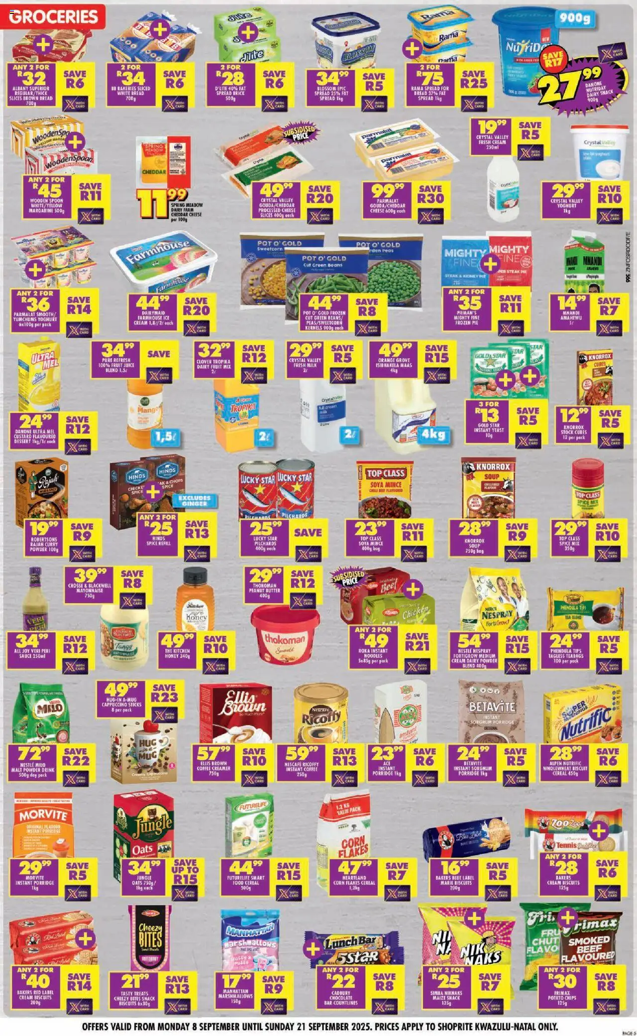 New Shoprite catalogue – valid from 08.09.2025 | Page: 5 | Products: Milk, Chocolate, Beer, Peanut butter