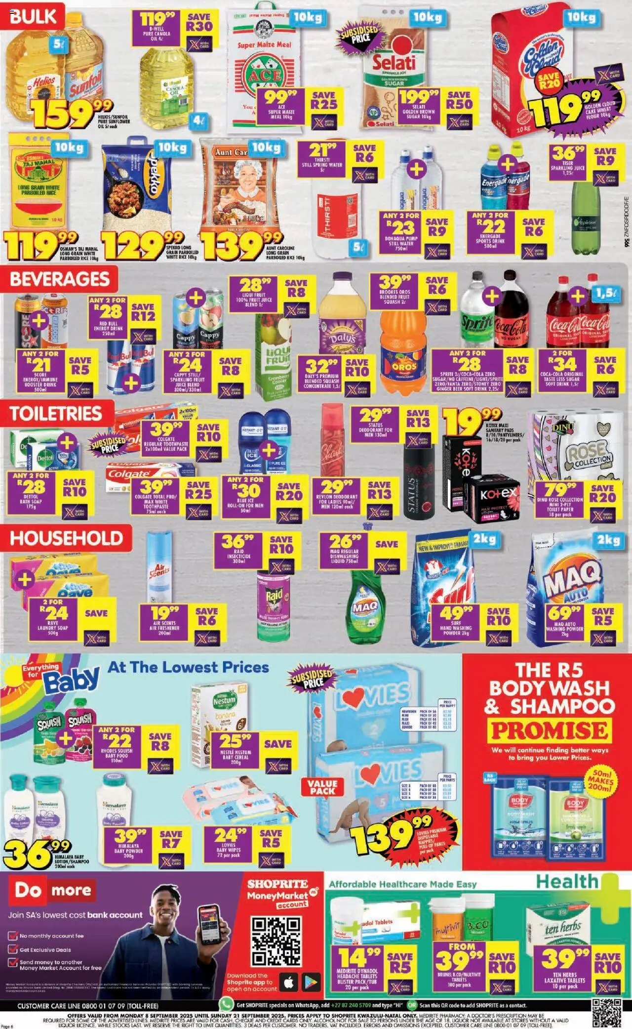 New Shoprite catalogue – valid from 08.09.2025 | Page: 6 | Products: Maize meal, Shampoo, Body wash, Sugar