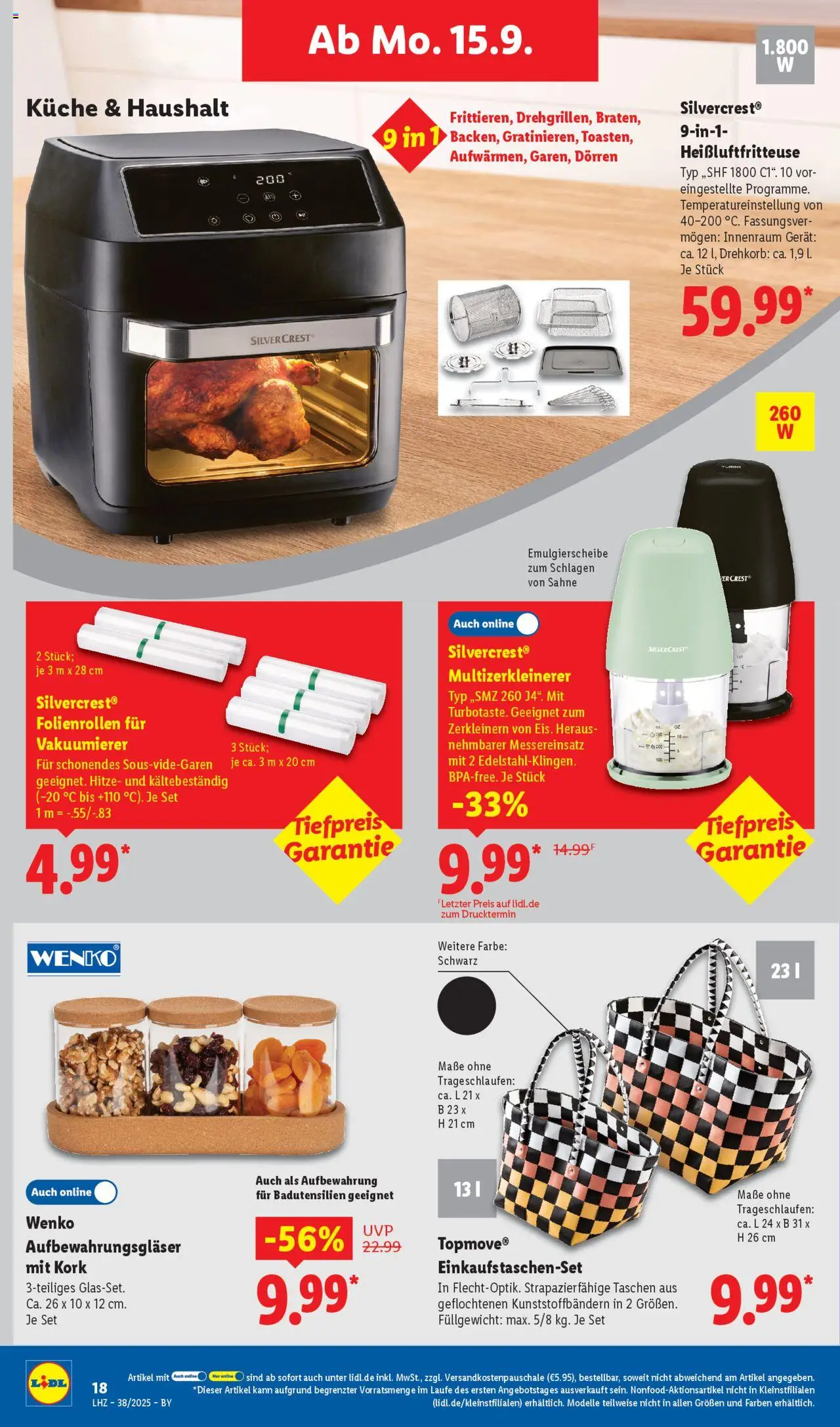 Lidl Prospekt Uffenheim	 – gültig ab 15.09.2025 | Seite: 10 | Produkte: Vakuumierer, Küche, Heißluftfritteuse, Sahne
