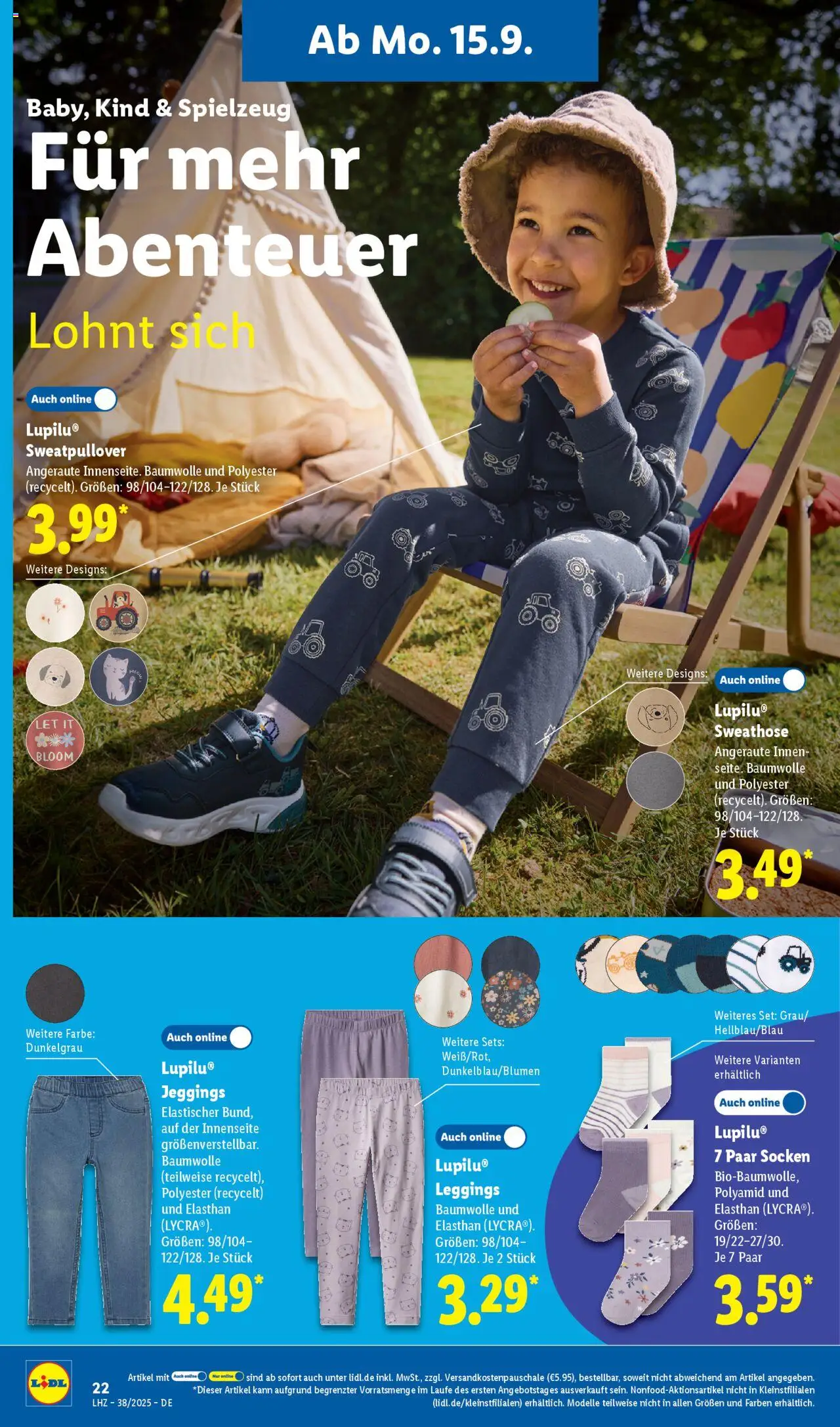 Lidl Prospekt Uffenheim	 – gültig ab 15.09.2025 | Seite: 16 | Produkte: Sweathose, Socken, Leggings
