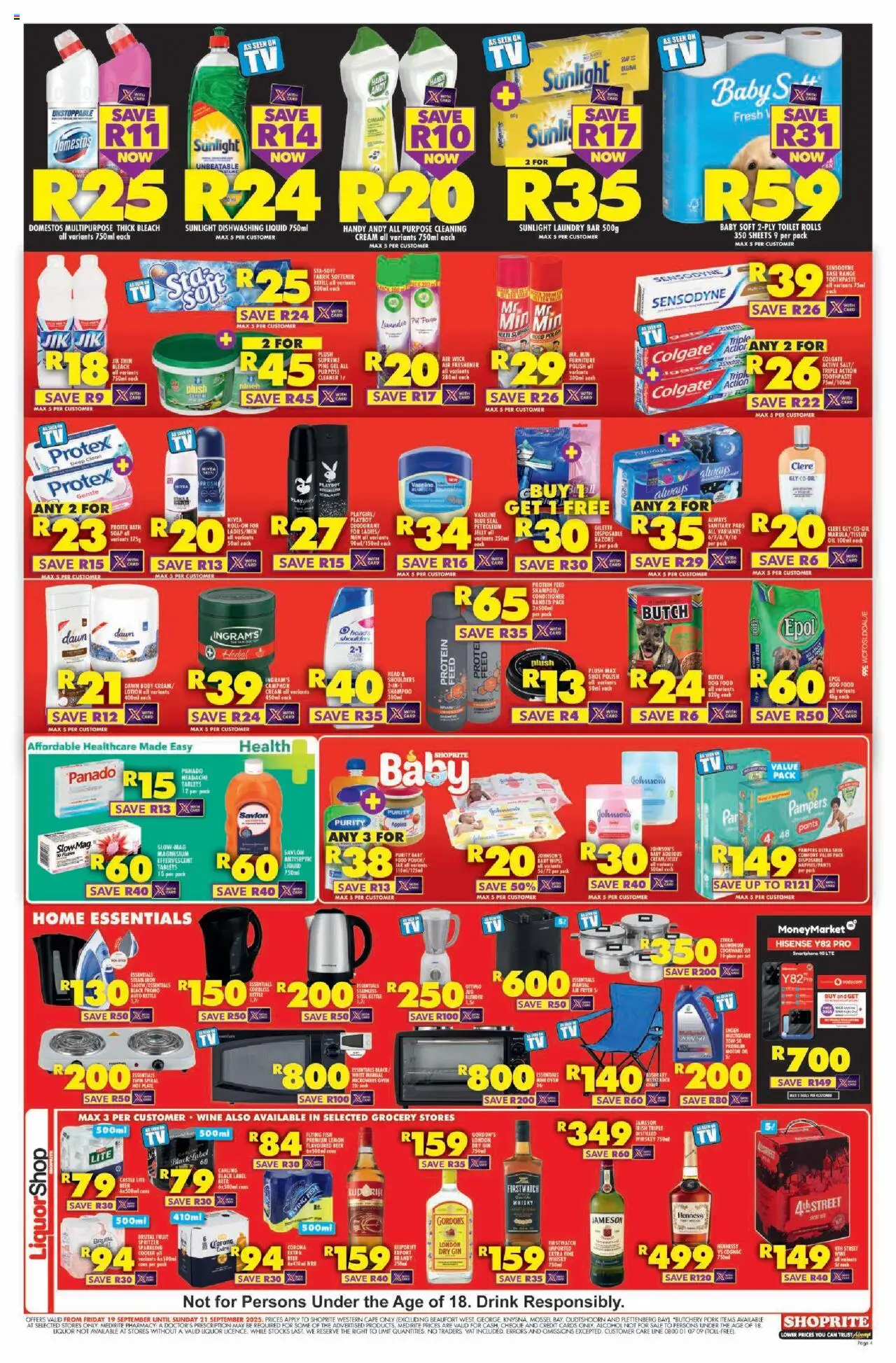 New Shoprite catalogue – valid from 19.09.2025 | Page: 4 | Products: Pads, Cooler, Gin, Toothpaste