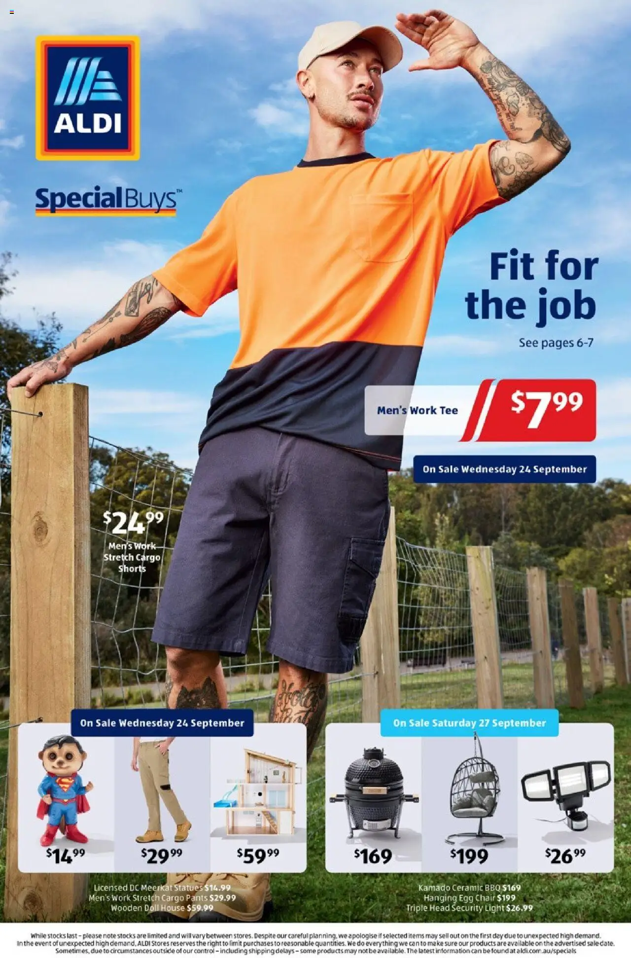 Aldi catalogue - valid from 24.09.2025 | Page: 1 | Products: Cargo pants, Light, Pants, Shorts