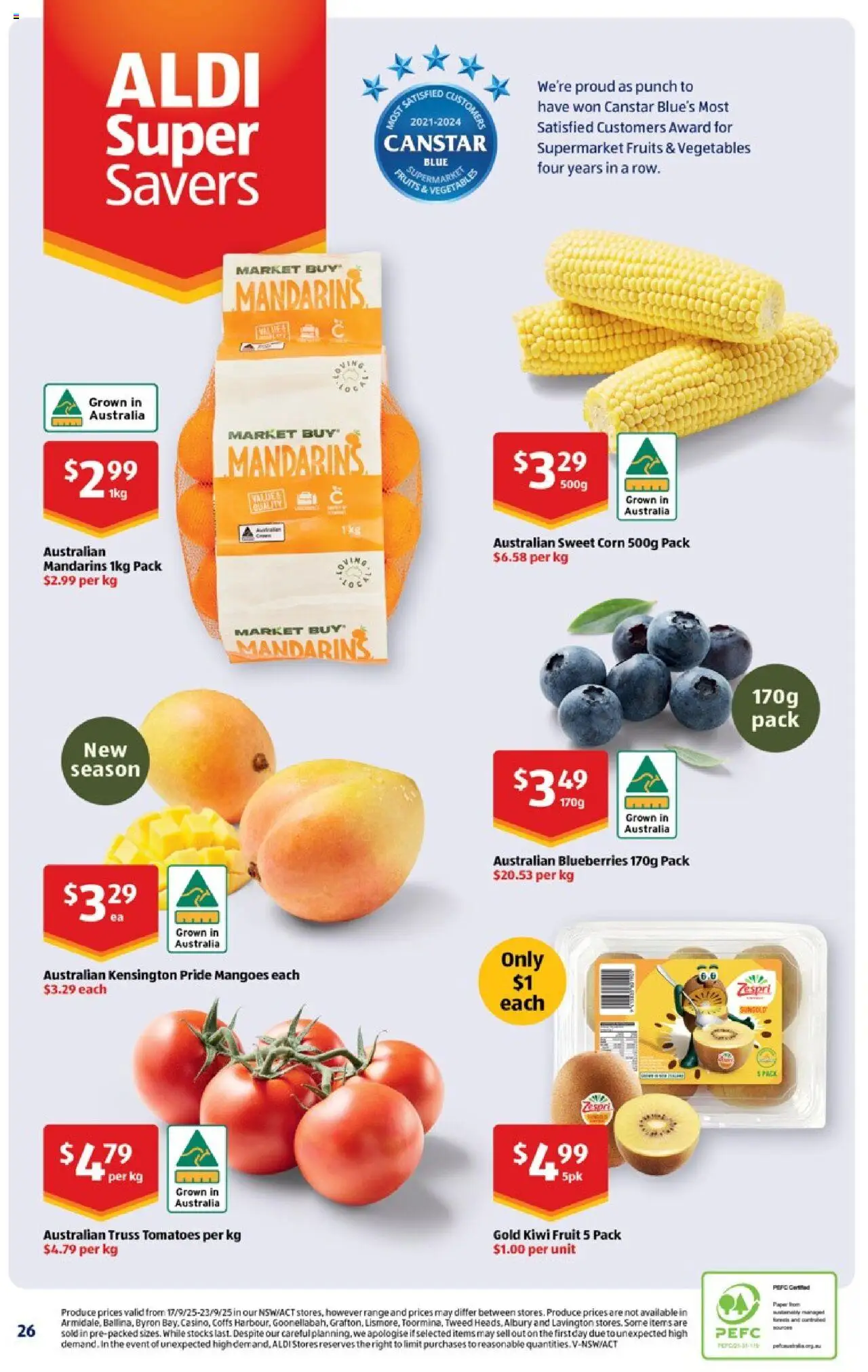 Aldi catalogue - valid from 24.09.2025 | Page: 26 | Products: Tomatoes, Mandarins, Fruits, Blueberries