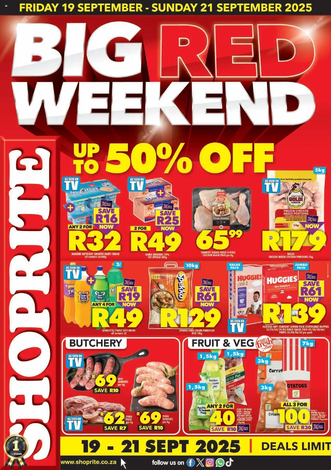 New Shoprite catalogue – valid from 19.09.2025 | Page: 1 | Products: Pears, Bag, Rice, Onions