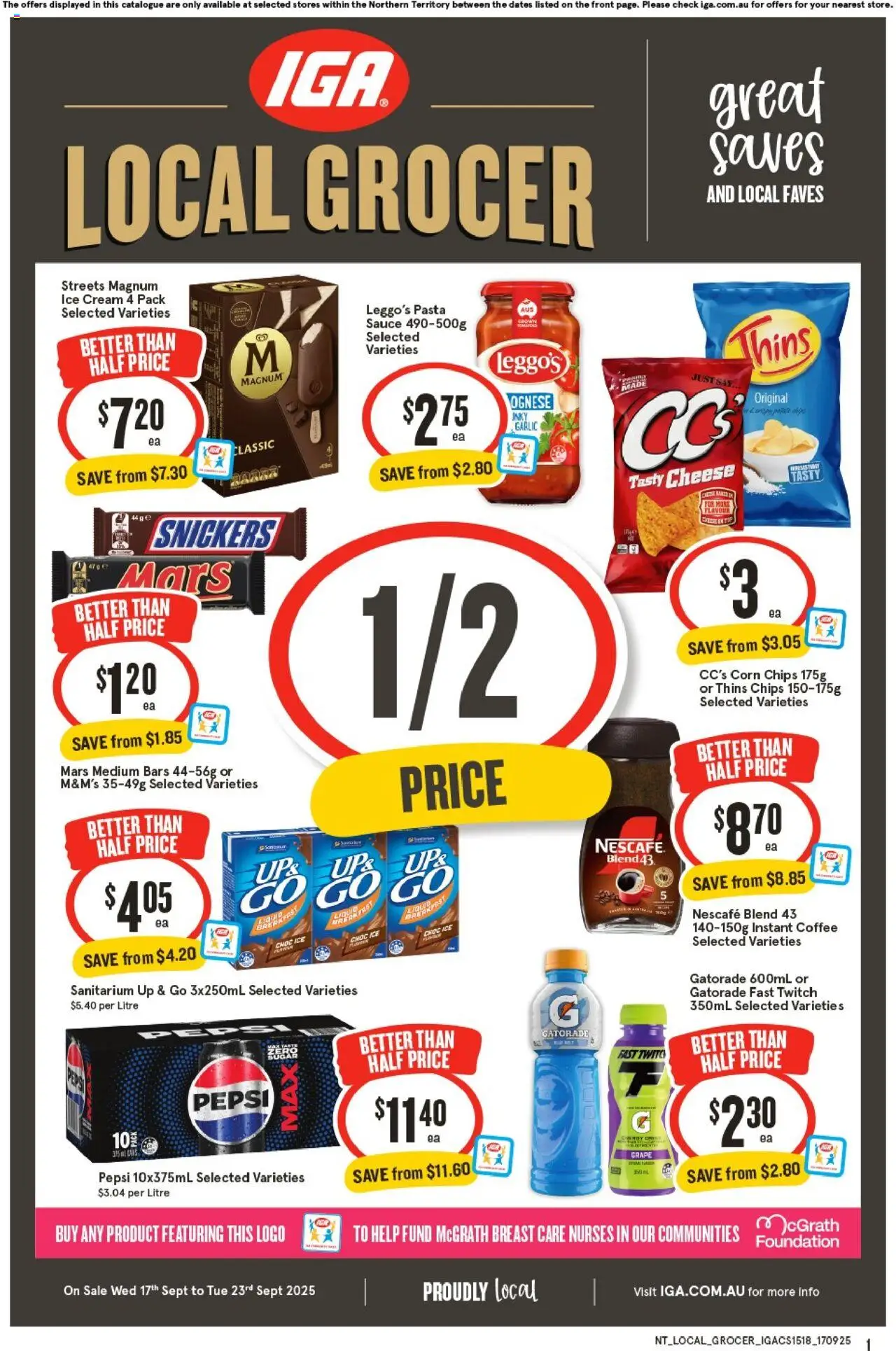 IGA catalogue - valid from 17.09.2025 | Page: 1 | Products: Chips, Cream, Ice cream, Foundation