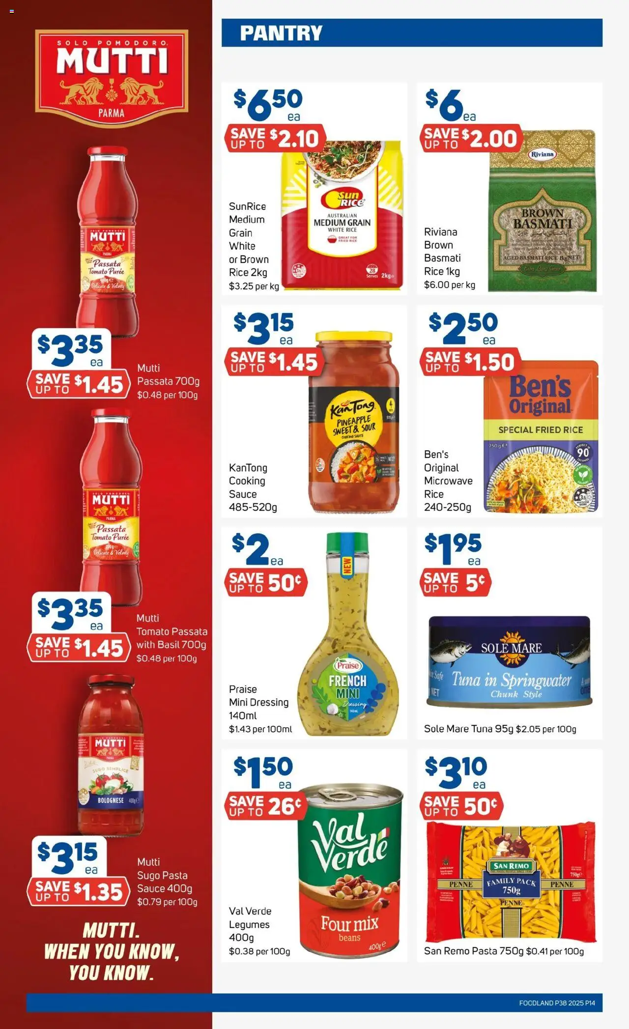 Foodland catalogue - valid from 17.09.2025 | Page: 14 | Products: Rice, Pasta, Tuna, Safe