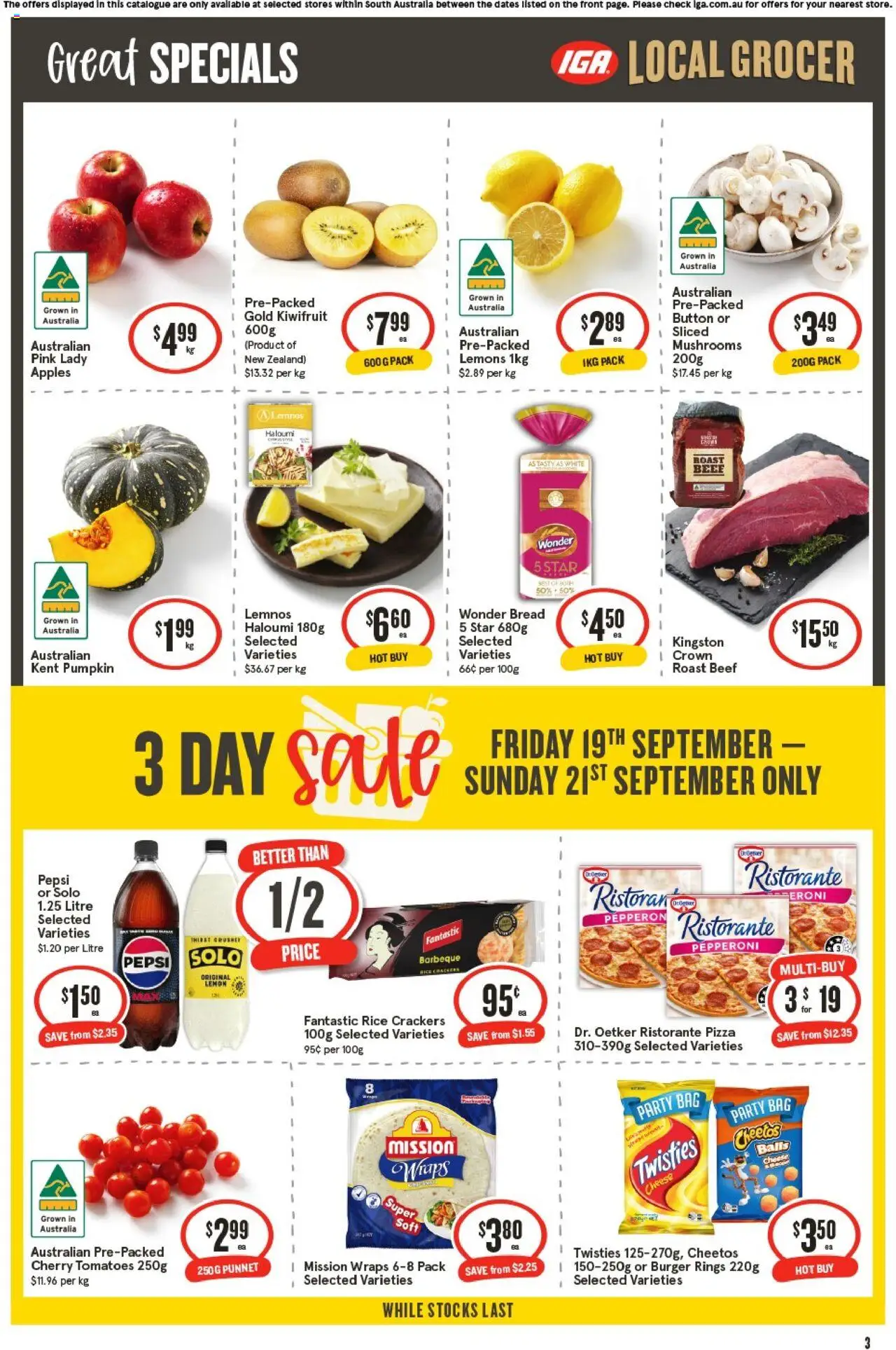 IGA catalogue - valid from 17.09.2025 | Page: 3 | Products: Apples, Pepsi, Kiwifruit, Pumpkin