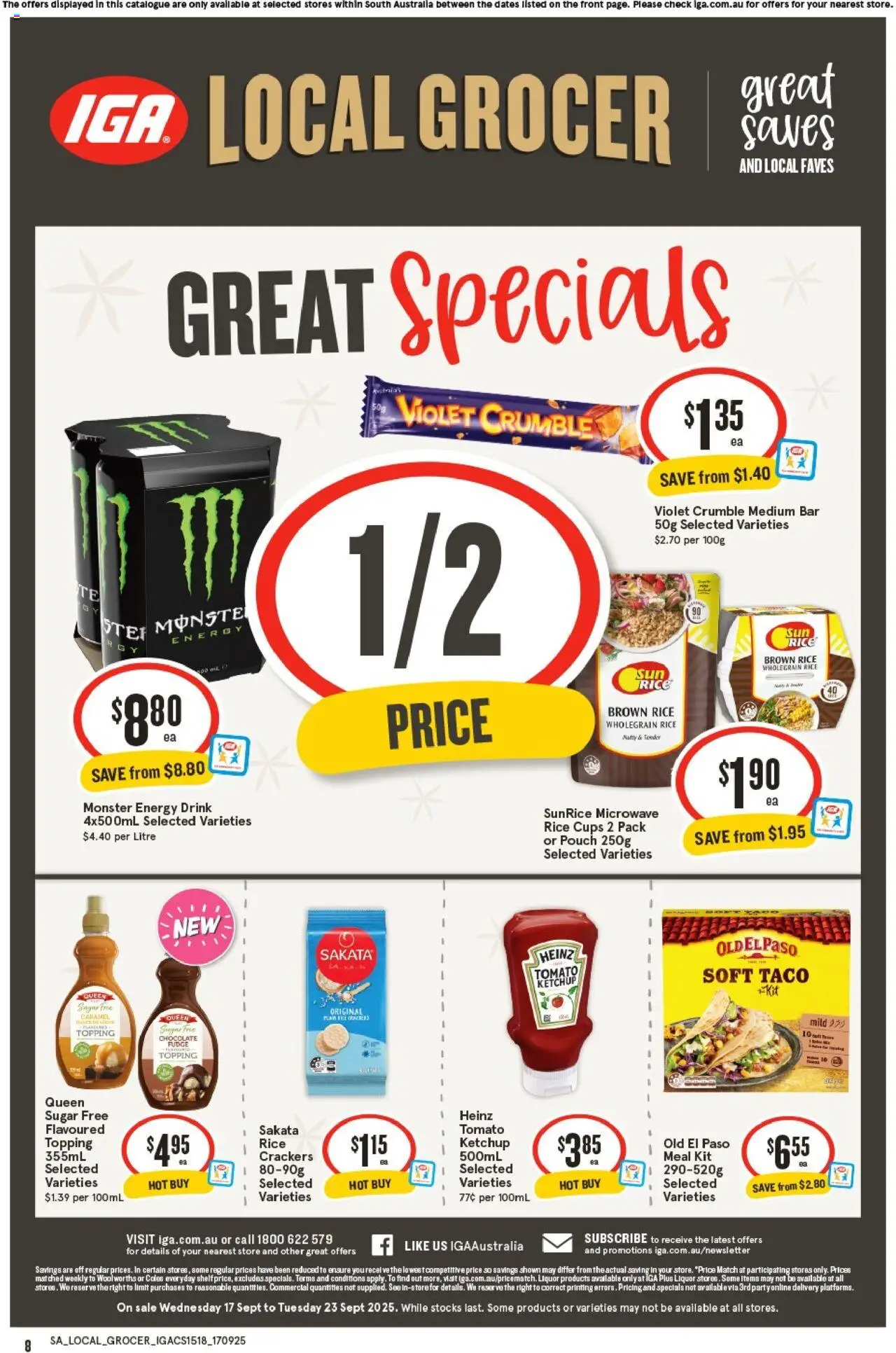 IGA catalogue - valid from 17.09.2025 | Page: 8 | Products: Cups, Energy drink, Rice, Sugar