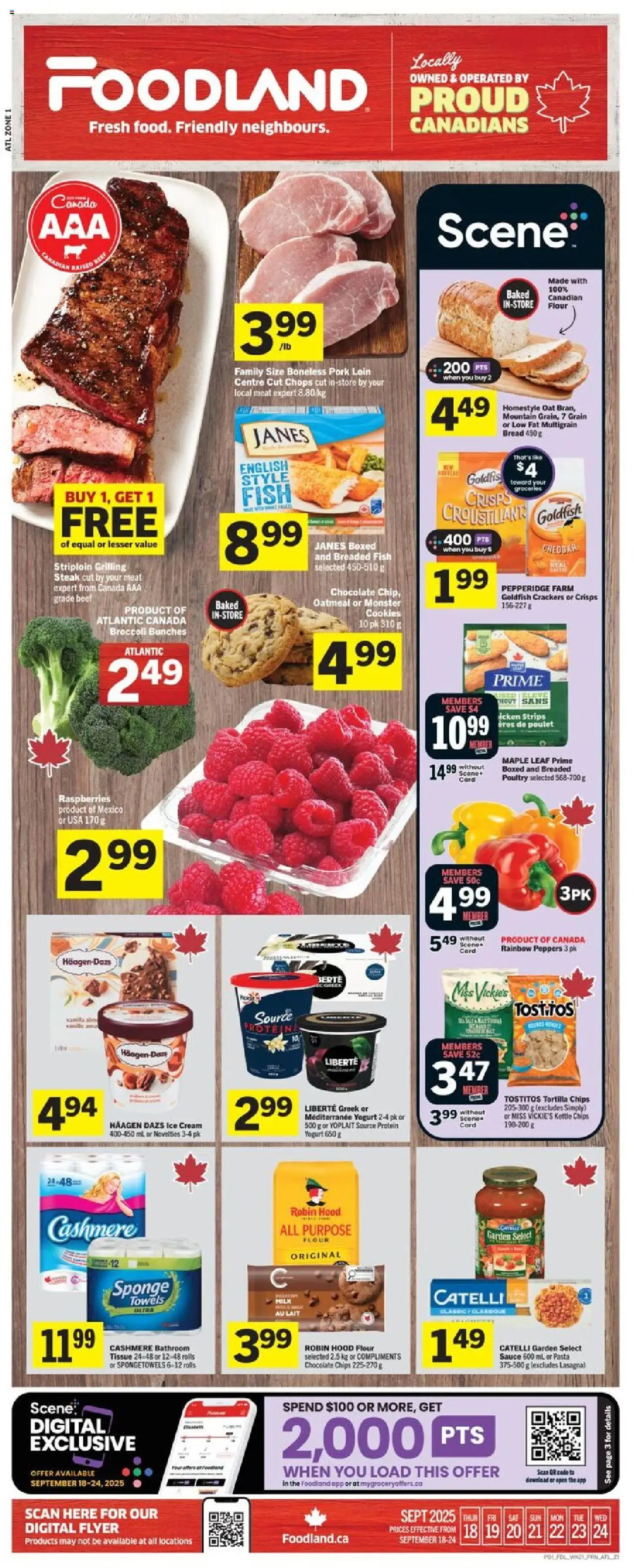 Foodland flyer valid from 18.09.2025 | Page: 1 | Products: Ice cream, Kettle, Sponge, Chocolate