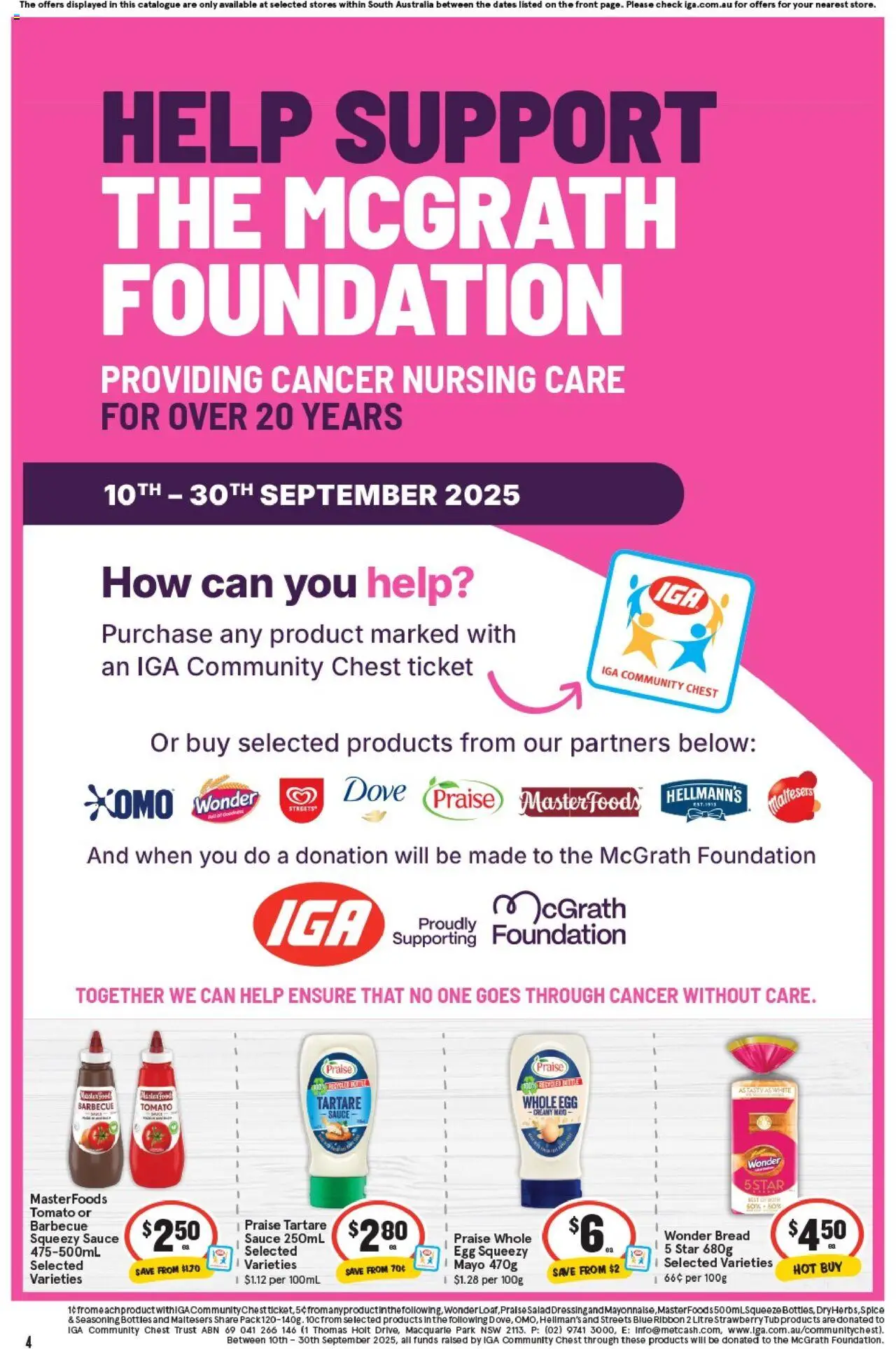 IGA catalogue - valid from 17.09.2025 | Page: 4 | Products: Bread, Sauce, Foundation
