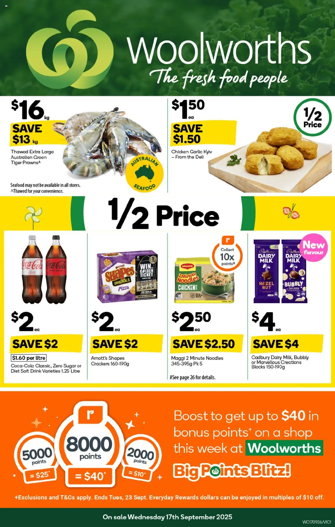 Woolworths catalogue - valid from 17.09.2025 | Page: 1 | Products: Dairy, Pizza, Chicken, Noodles