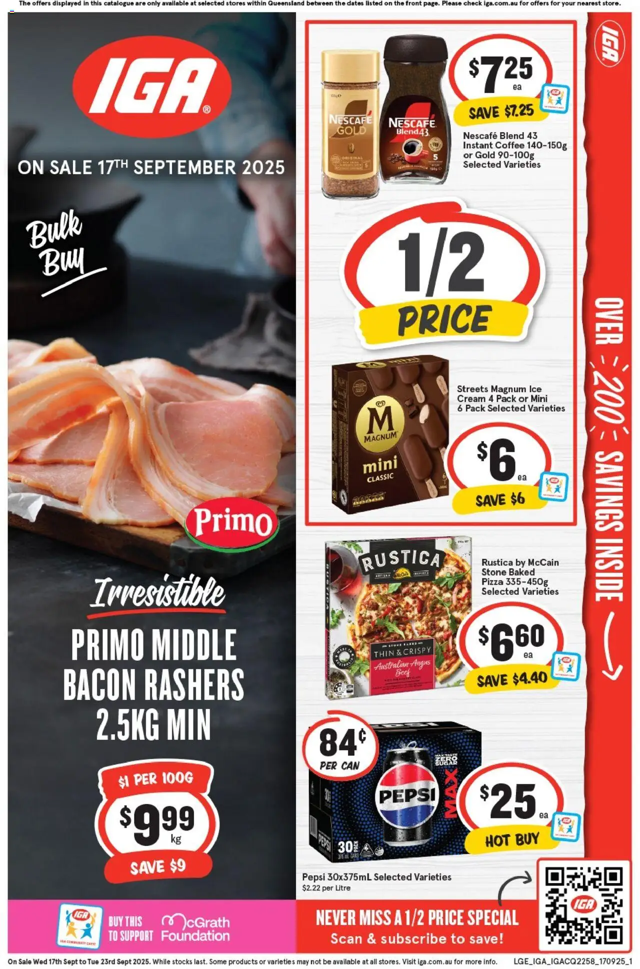 IGA catalogue - valid from 17.09.2025 | Page: 4 | Products: Bacon, Beef, Ice cream, Foundation