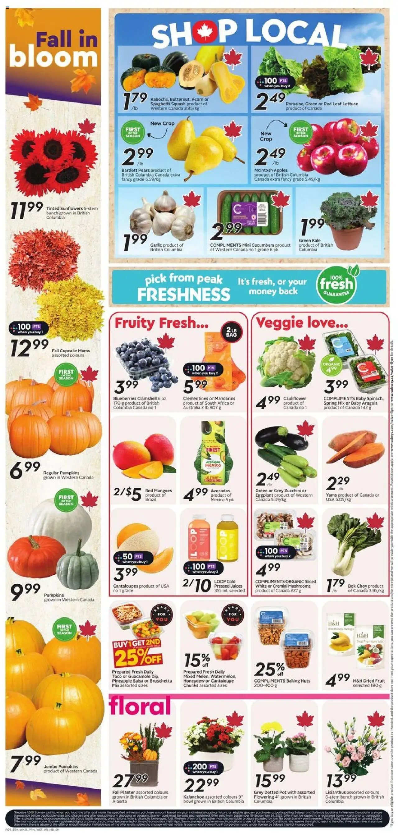 Sobeys flyer valid from 18.09.2025 | Page: 5 | Products: Pineapple, Nuts, Cucumbers, Apples