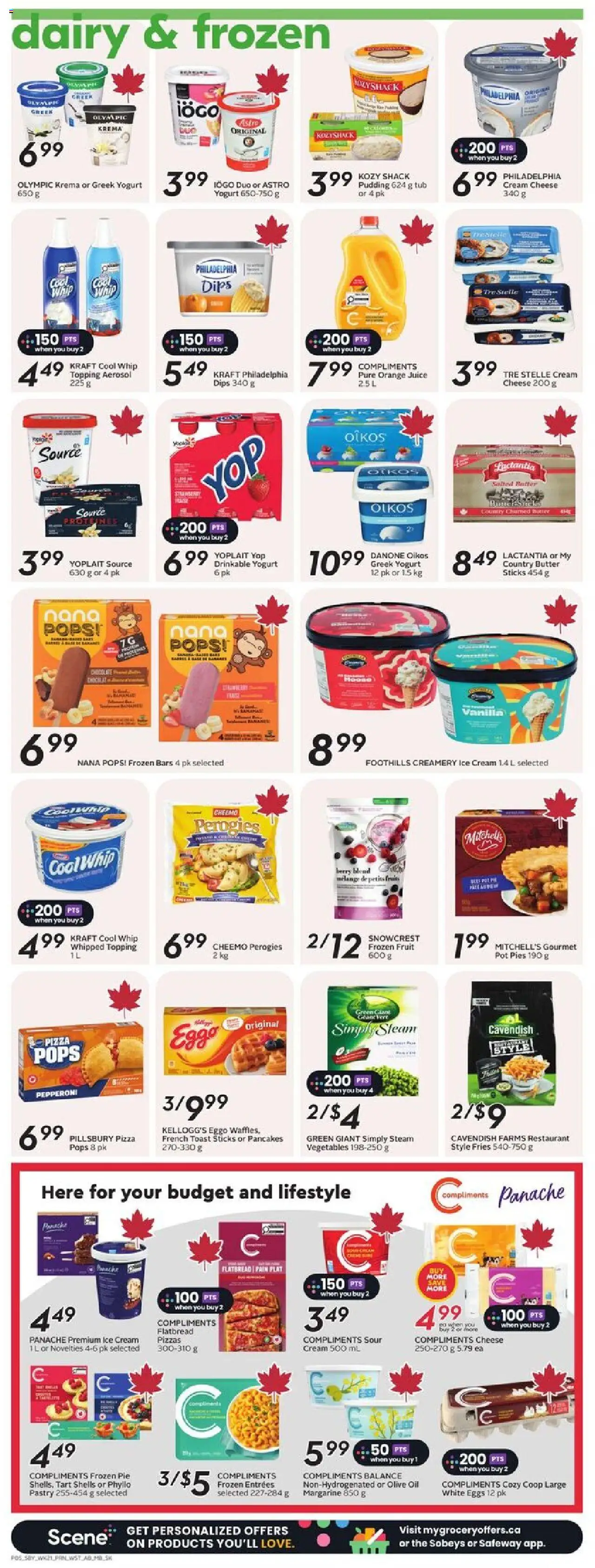 Sobeys flyer valid from 18.09.2025 | Page: 8 | Products: Cheese, Yogurt, Pizza, Juice