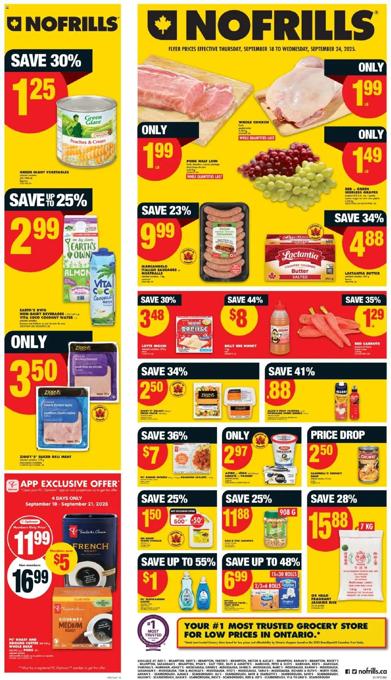 No Frills flyer valid from 18.09.2025 | Page: 1 | Products: Pasta, Salad, Butter, Yogurt