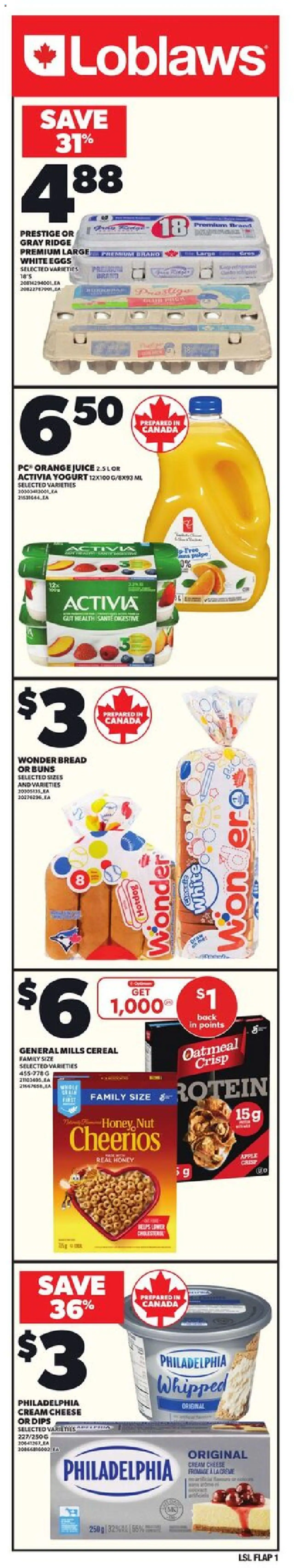 Loblaws flyer valid from 18.09.2025 | Page: 1 | Products: Ridge, Cheese, Eggs, Juice