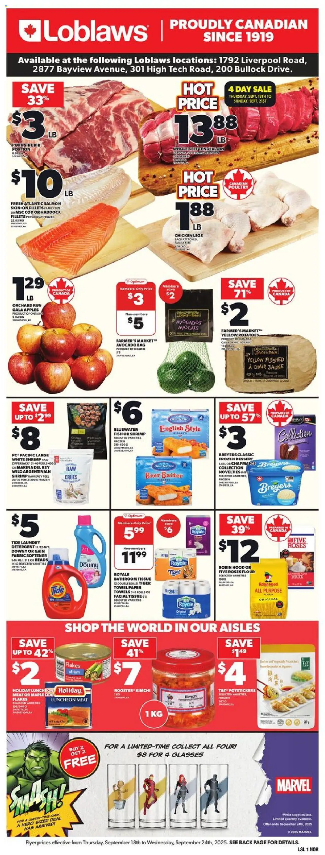 Loblaws flyer valid from 18.09.2025 | Page: 3 | Products: Beef, Fabric softener, Ham, Apples