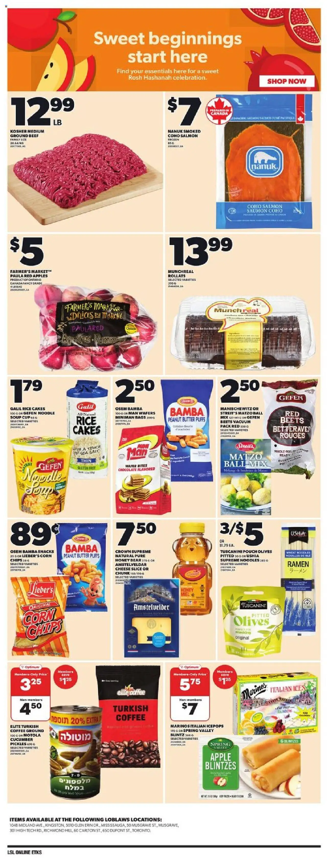 Loblaws flyer valid from 18.09.2025 | Page: 10 | Products: Noodles, Beef, Chocolate, Apples