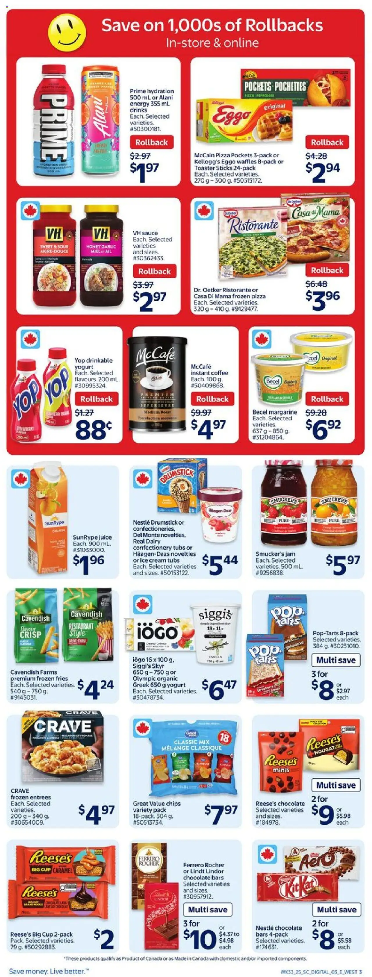 Walmart flyer valid from 11.09.2025 | Page: 9 | Products: Yogurt, Chocolate, Pizza, Juice
