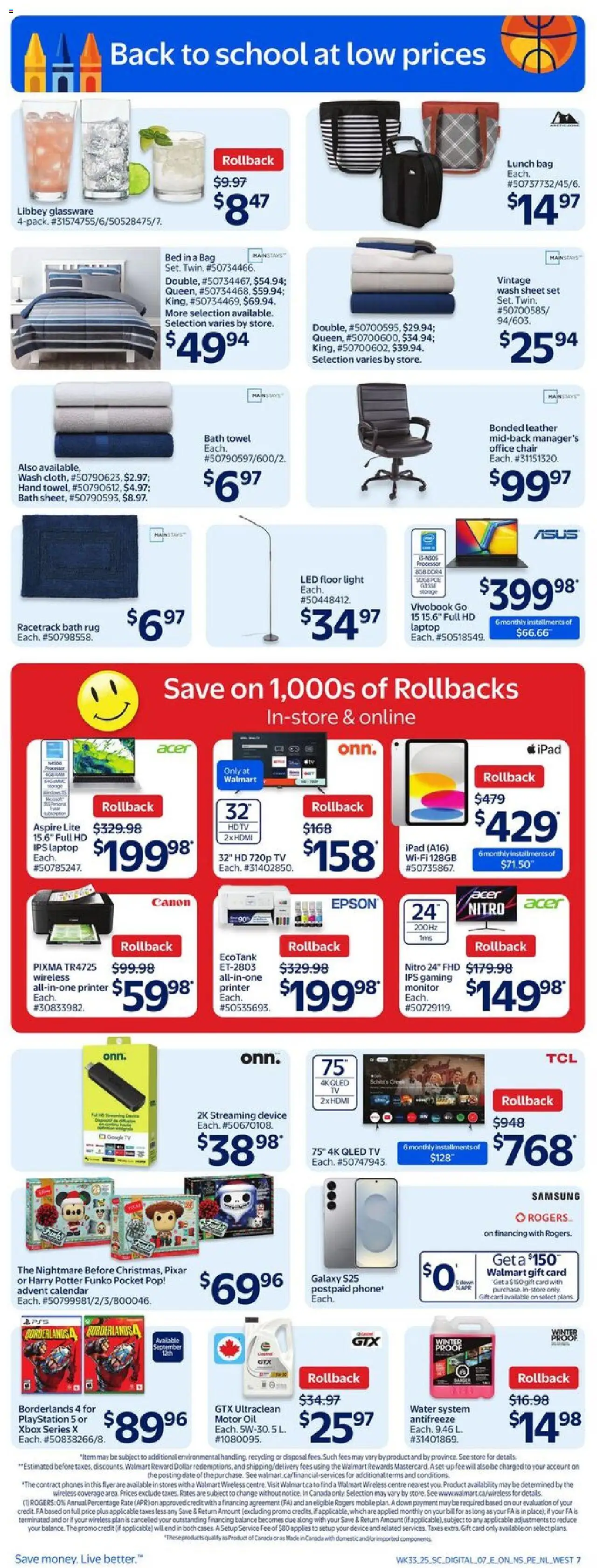 Walmart flyer valid from 11.09.2025 | Page: 13 | Products: Printer, Xbox, Bag, Chair