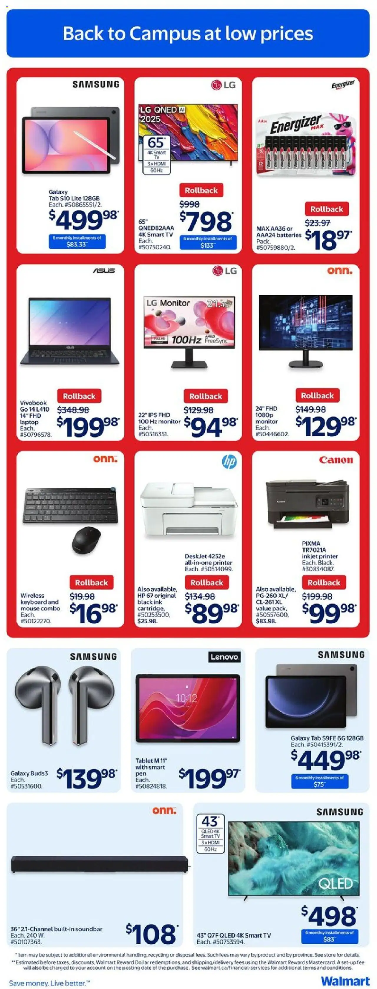 Walmart flyer valid from 11.09.2025 | Page: 18 | Products: Tablet, Monitor, Printer, Tv