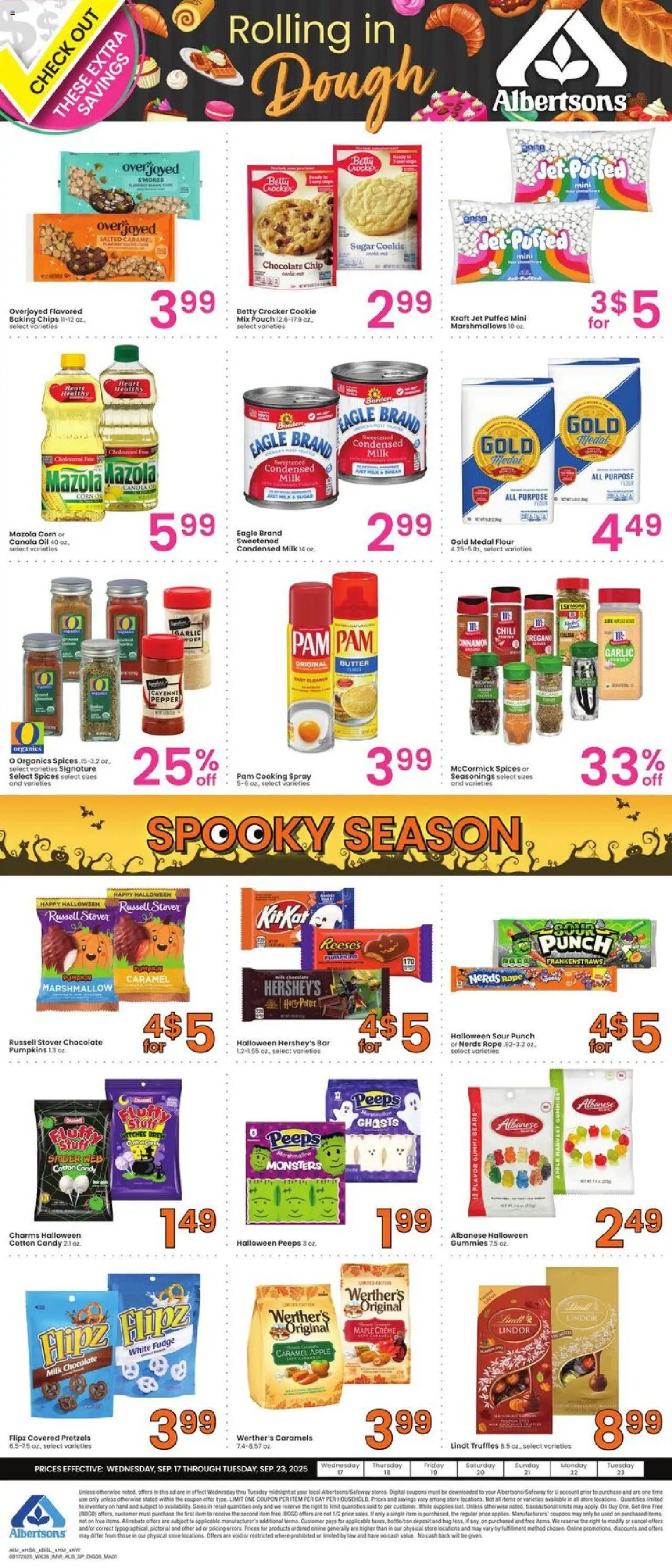 Albertsons Specialty Publication - valid from 17.09.2025 | Page: 1 | Products: Spices, Sugar, Chocolate Chip, Bag