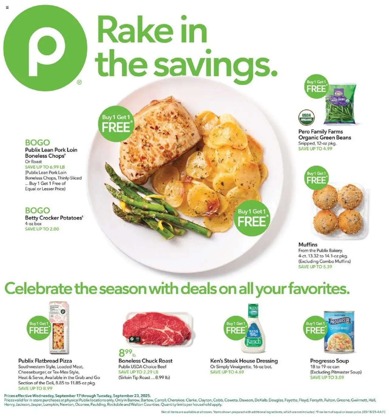 Publix Weekly Ad - valid from 17.09.2025 | Page: 1 | Products: Rake, Pizza, Pork, Beef
