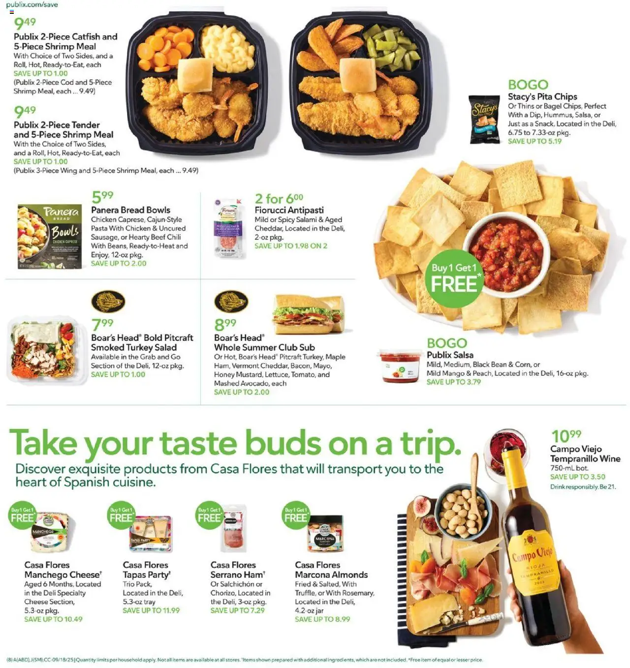 Publix Weekly Ad - valid from 17.09.2025 | Page: 8 | Products: Wine, Beef, Pasta, Salad