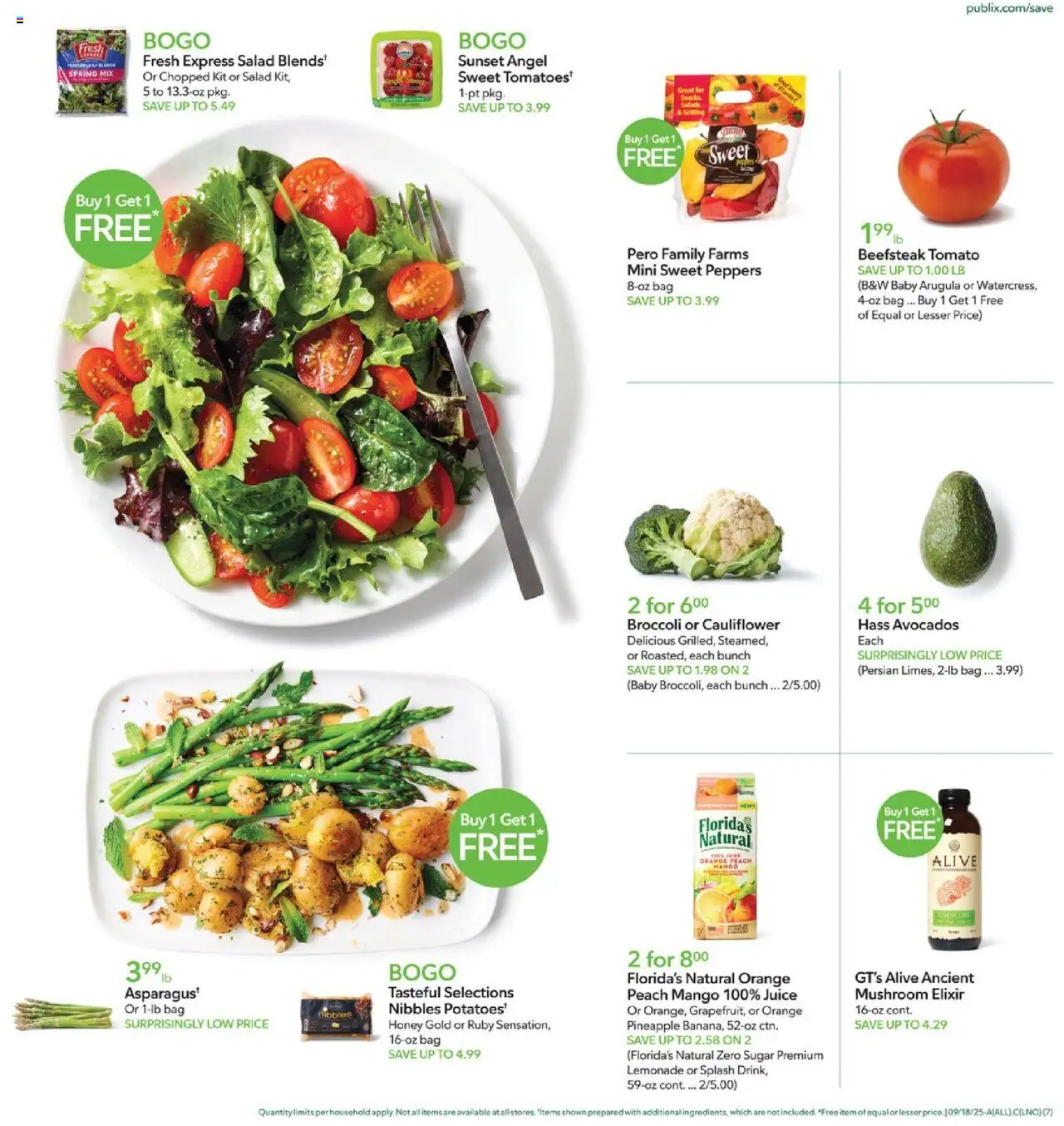 Publix Weekly Ad - valid from 17.09.2025 | Page: 7 | Products: Broccoli, Peppers, Salad, Bag