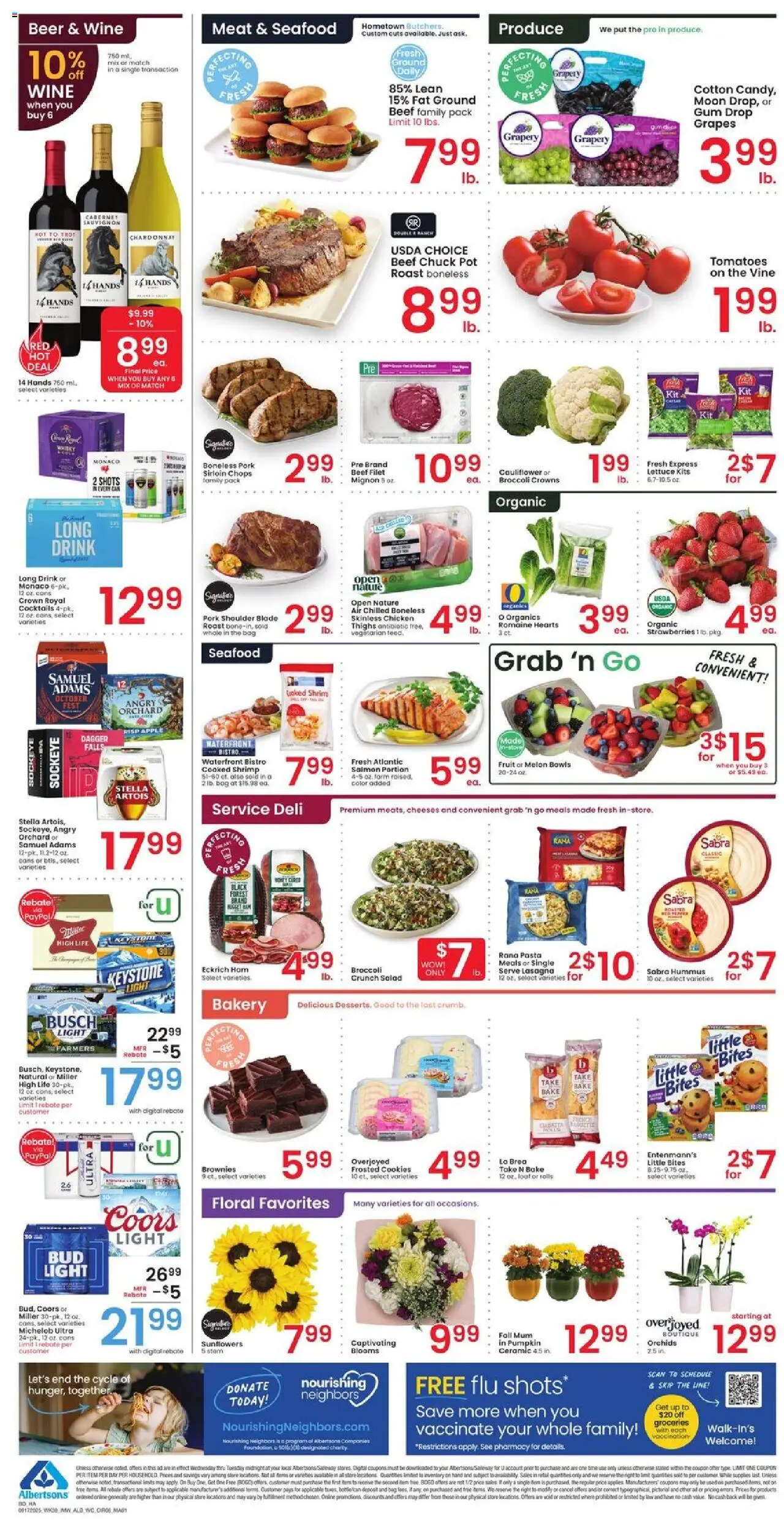Albertsons Weekly Ad - valid from 17.09.2025 | Page: 6 | Products: Broccoli, Wine, Beer, Bag
