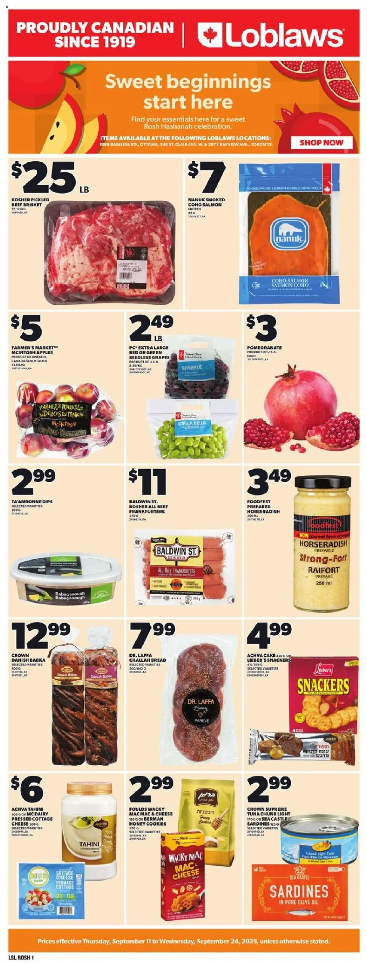 Loblaws flyer valid from 18.09.2025 | Page: 1 | Products: Beef, Cookies, Bread, Apples