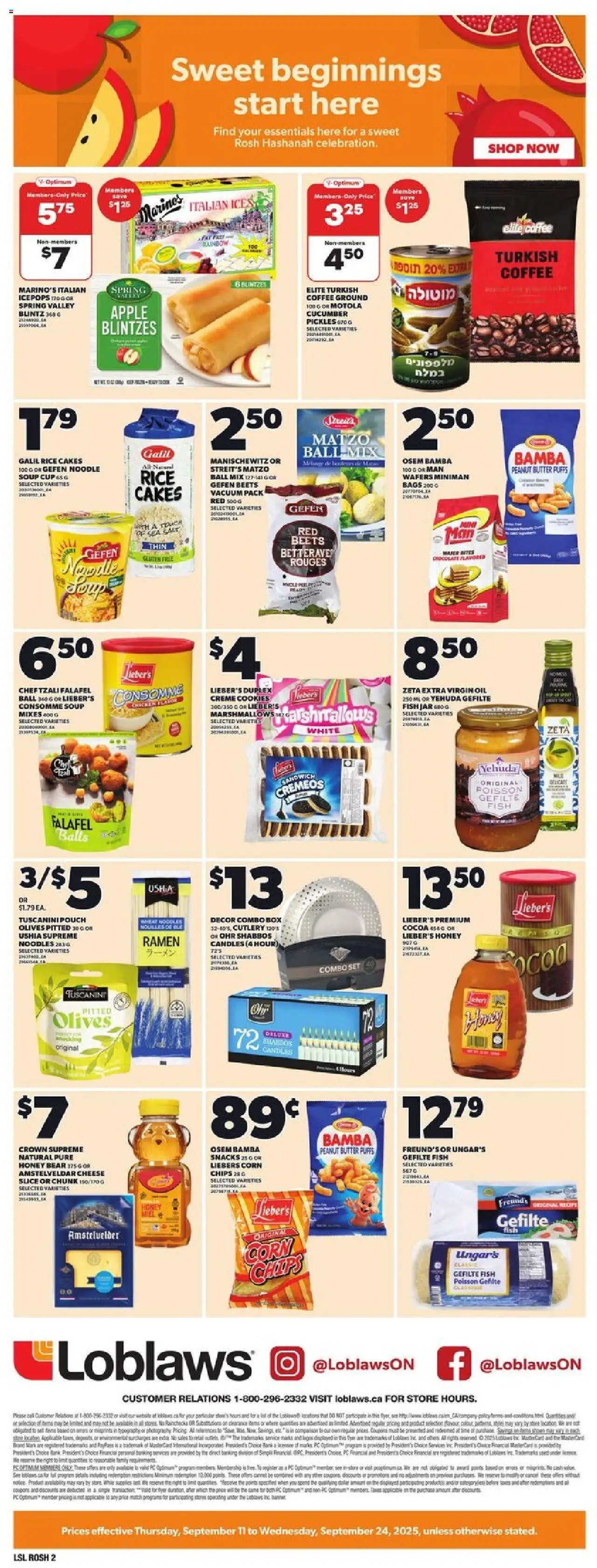 Loblaws flyer valid from 18.09.2025 | Page: 2 | Products: Noodles, Cookies, Butter, Coffee
