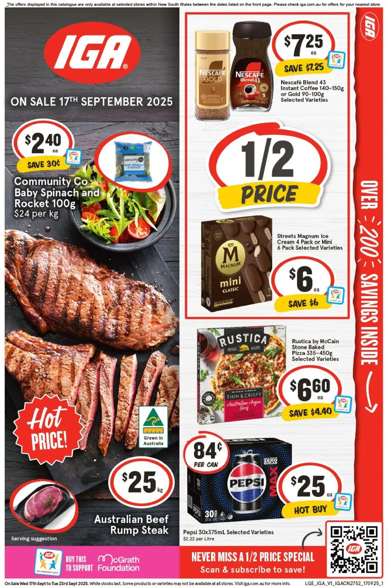 IGA catalogue - valid from 17.09.2025 | Page: 4 | Products: Pepsi, Cream, Spinach, Steak