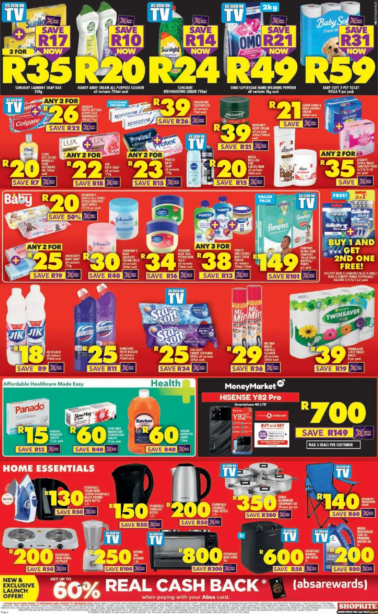 New Shoprite catalogue – valid from 19.09.2025 | Page: 4 | Products: Chair, Powder, Toothpaste, Salt