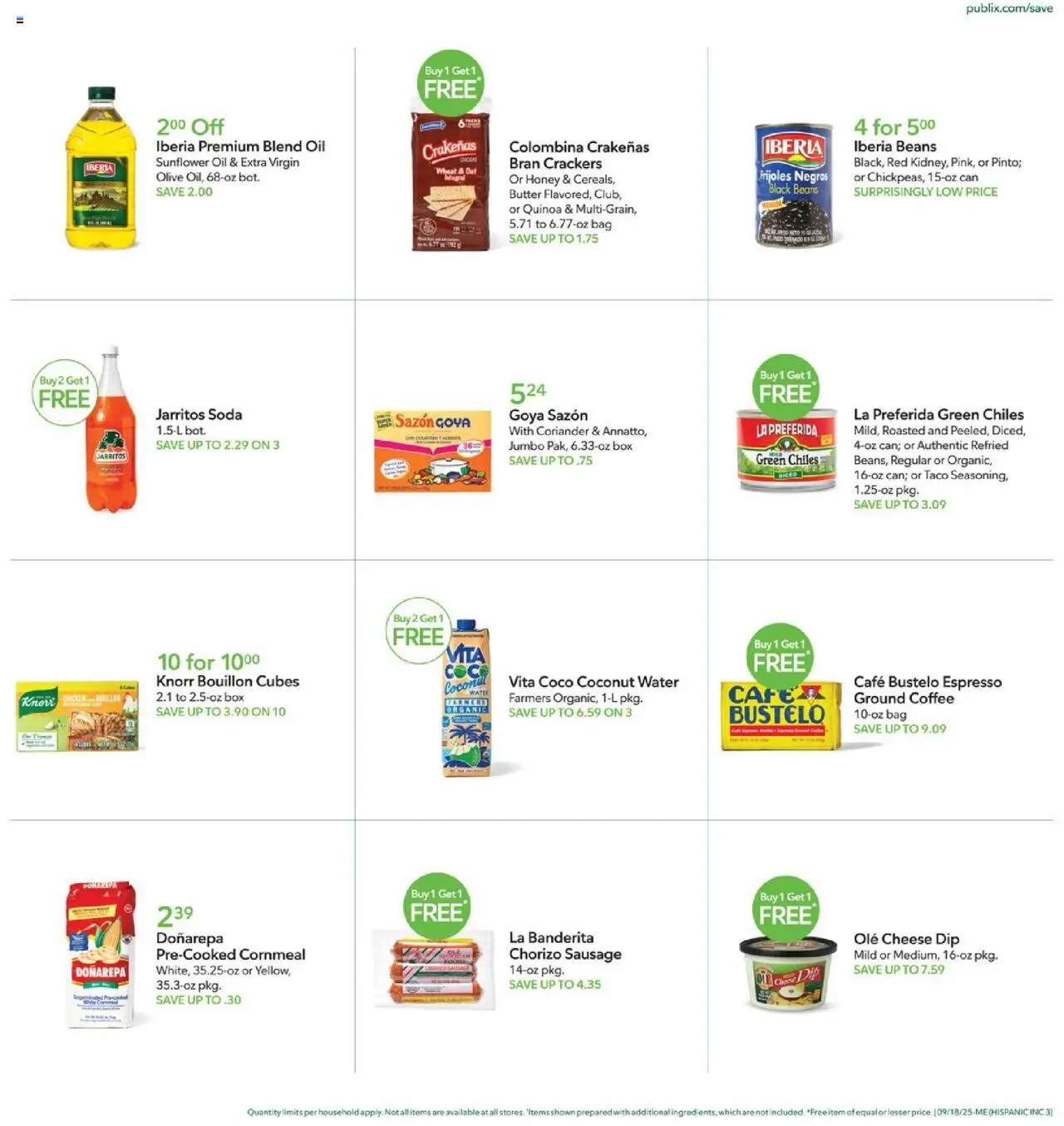 Publix Hispanic Ad - valid from 18.09.2025 | Page: 3 | Products: Box, Cheese, Sausage, Bag