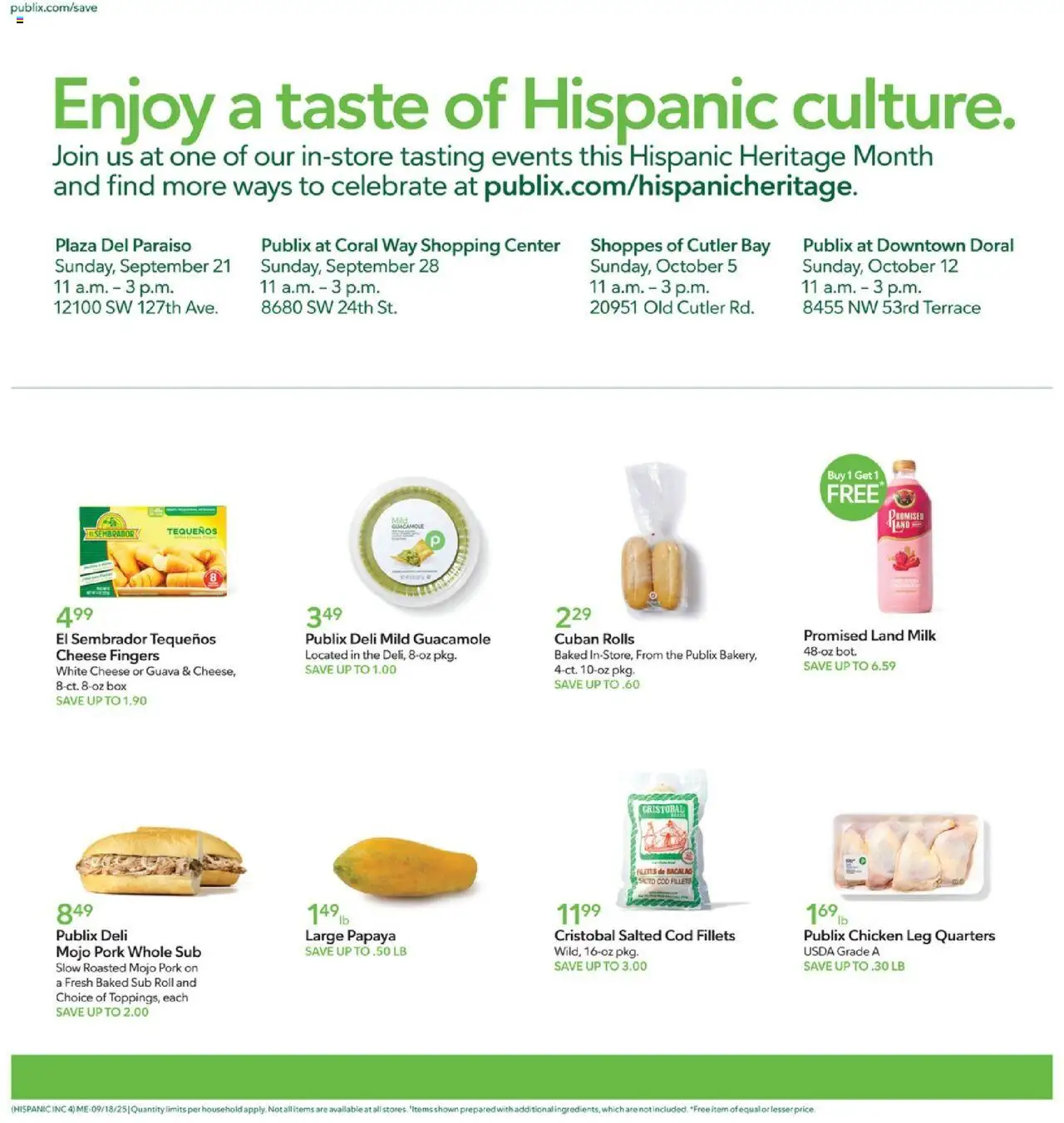 Publix Hispanic Ad - valid from 18.09.2025 | Page: 4 | Products: Box, Milk, Cheese, Pork