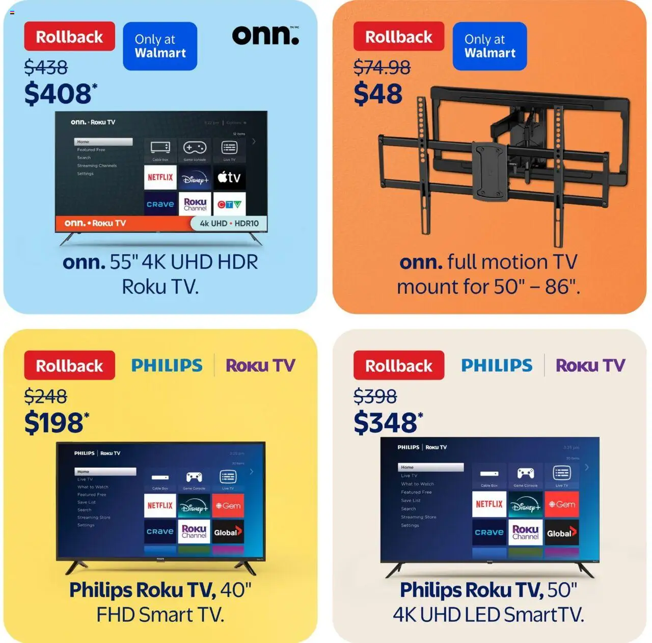 Walmart flyer valid from 07.08.2025 | Page: 8 | Products: Tv, Cable, Game console, Box