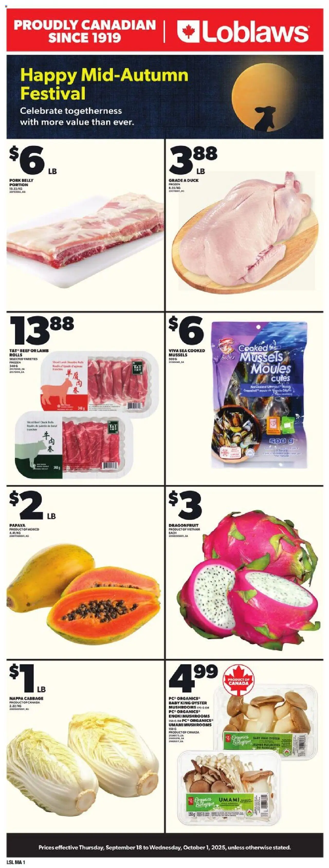 Loblaws flyer valid from 18.09.2025 | Page: 1 | Products: Beef, PC, Pork